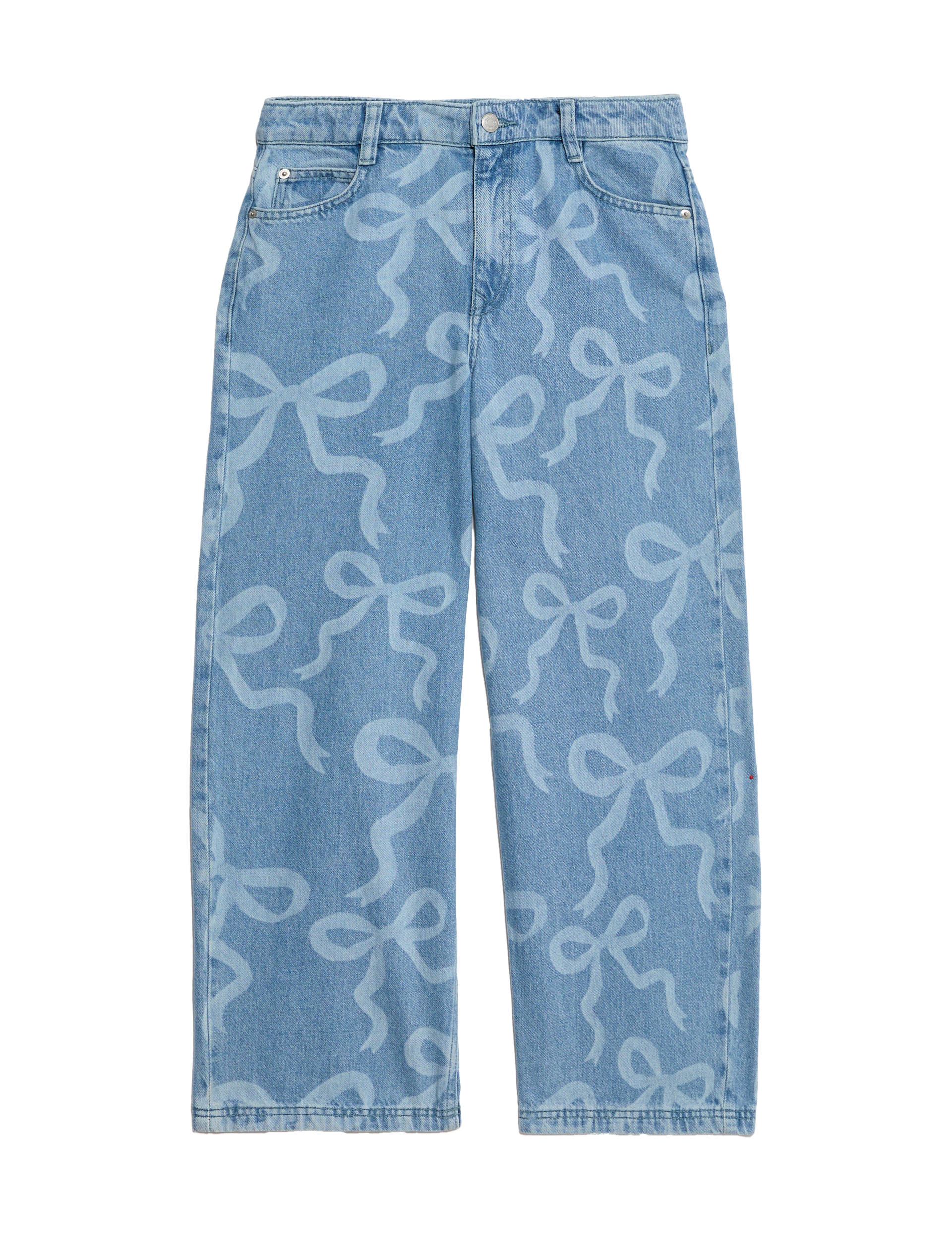 M&S Collection Girls Denim Wide Leg Bow Jeans (6-16 Yrs) - 12-13, Denim