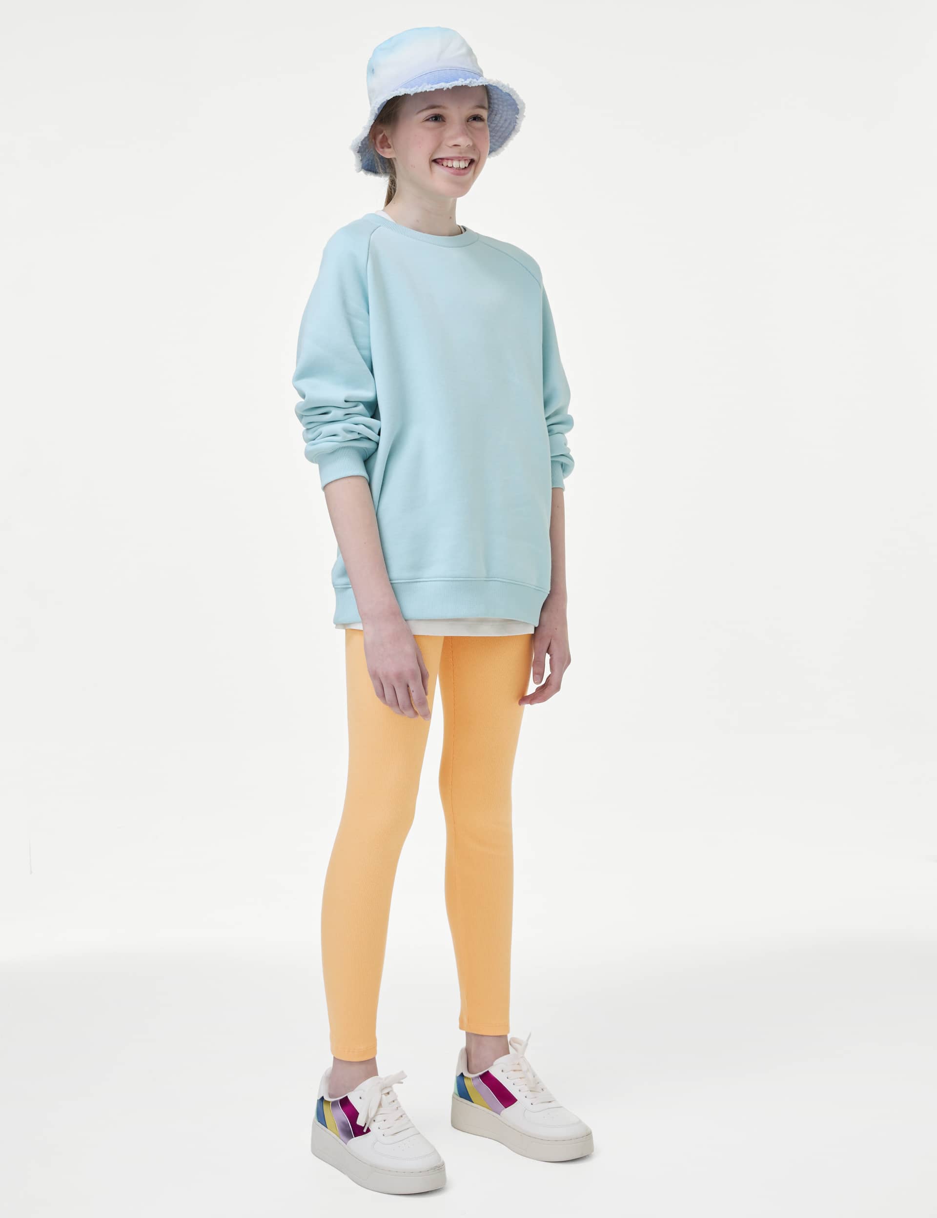 M&S Collection Girls Cotton Rich Ribbed Leggings (6-16 Yrs) - 11-12 - Yellow, Yellow