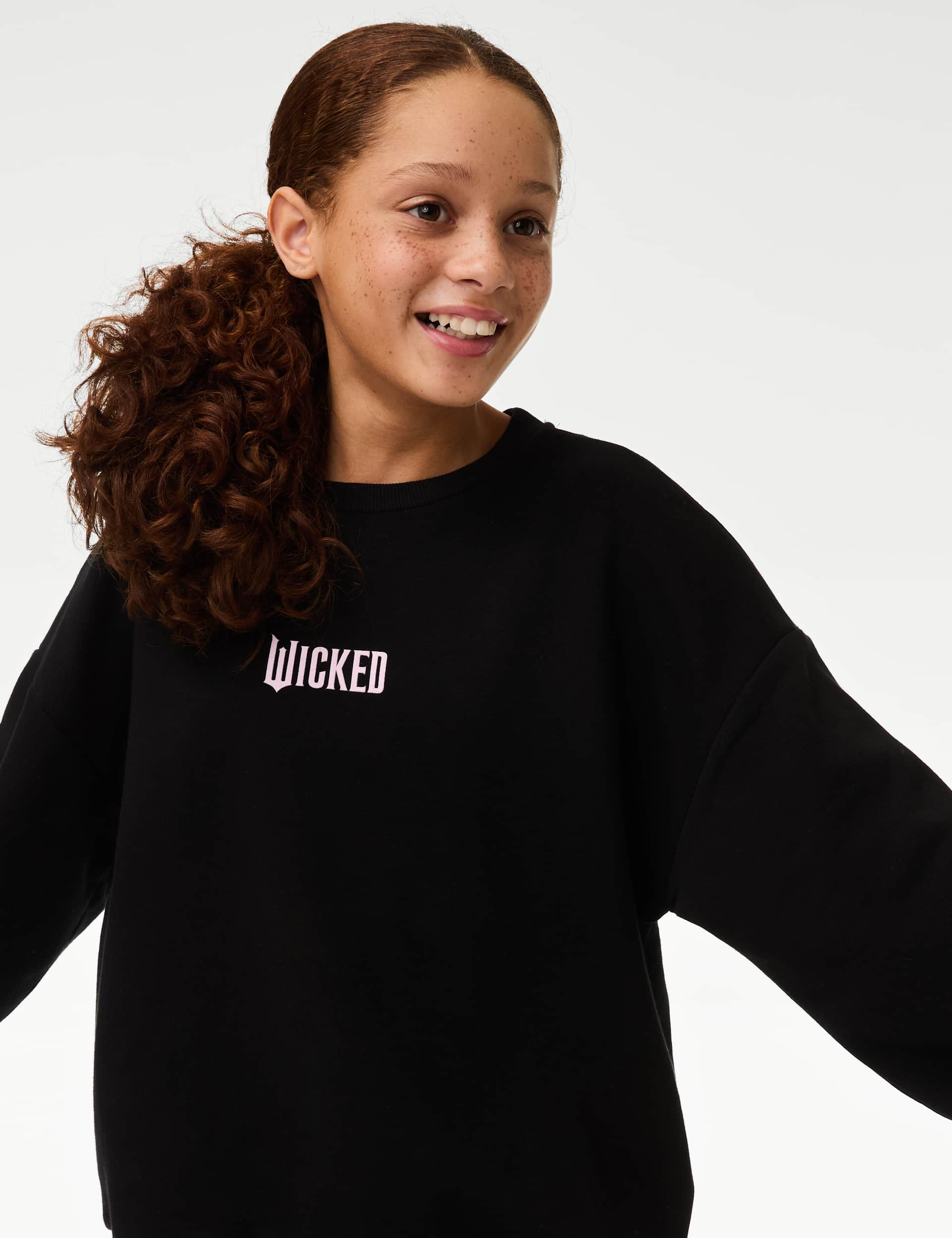 M&S Collection Girls Cotton Rich Wicked Sweatshirt (6-16 Yrs) - 12-13 - Black, Black