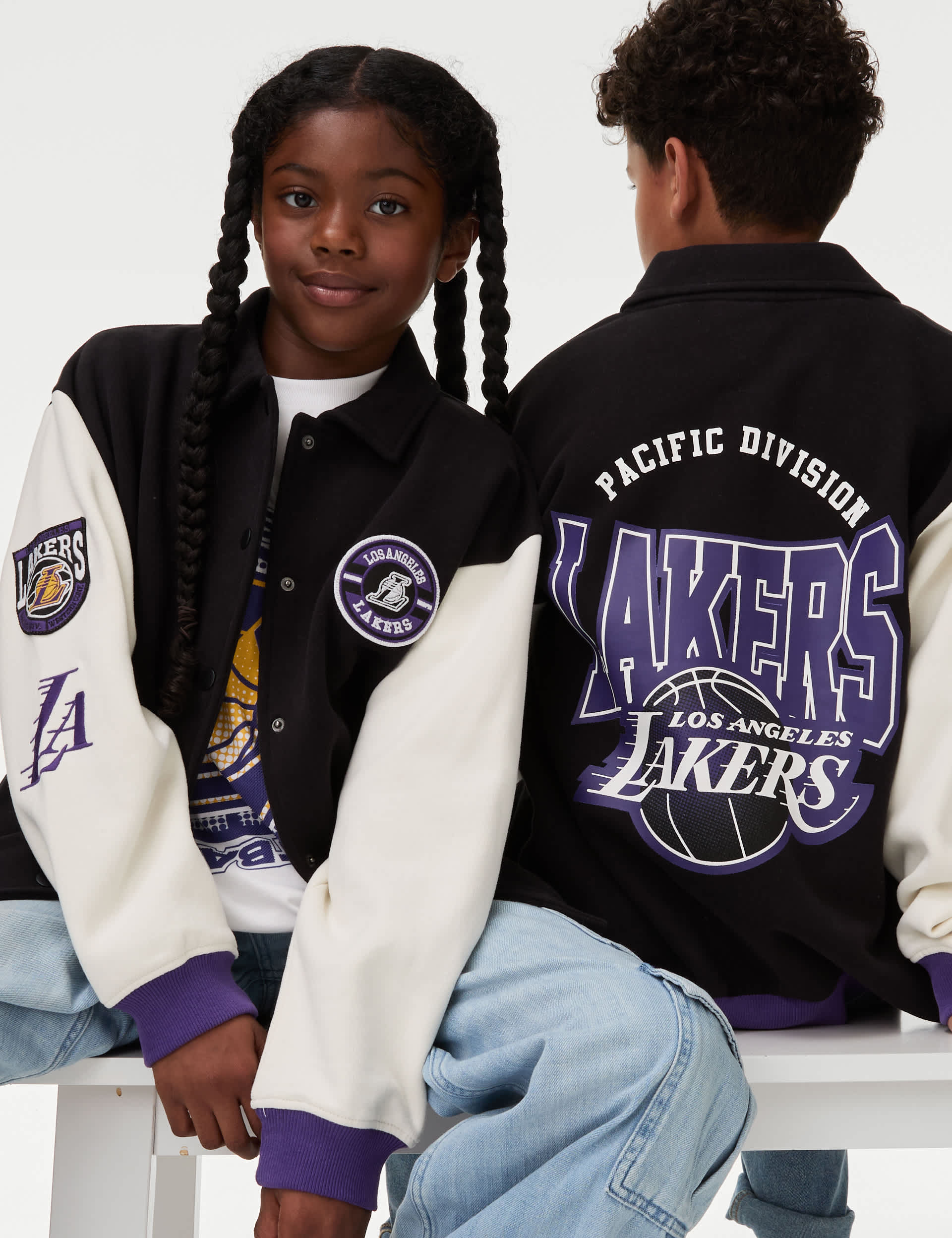 M&S NBA LA Lakers Bomber Jacket (6-16 Yrs) - 8-9 Y - Black, Black