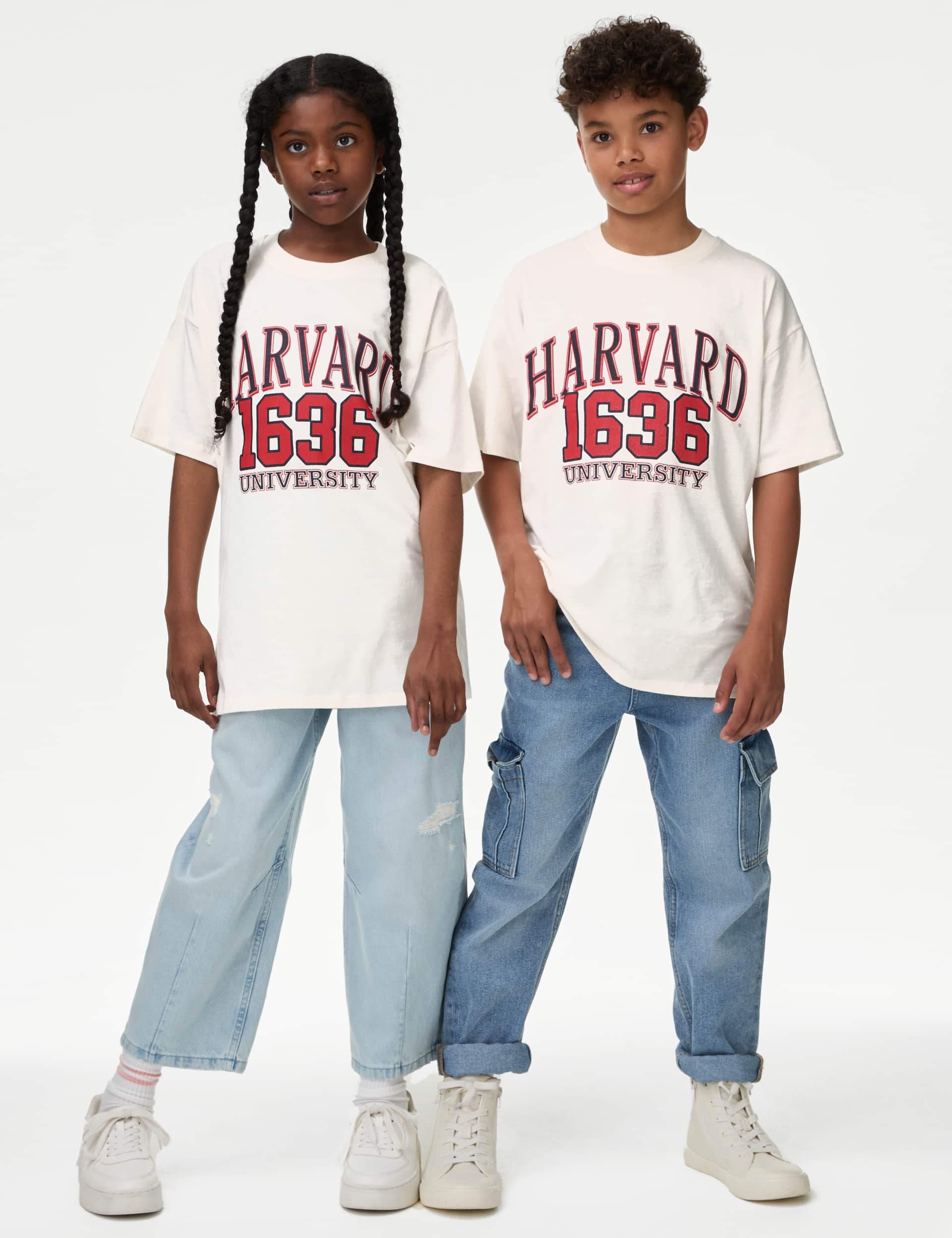 M&S Girls Pure Cotton Harvard Slogan T-Shirt (6-16 Yrs) - 9-10Y - Ecru Mix, Ecru Mix