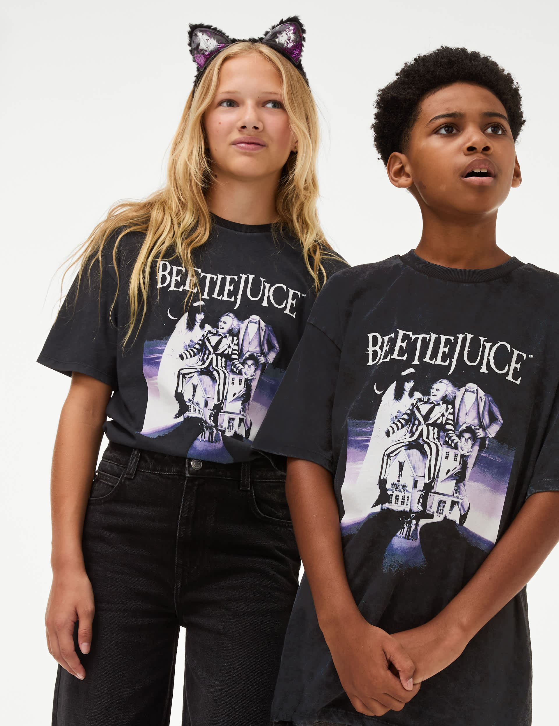 M&S Girls Pure Cotton Beetlejuice T-Shirt (6-16 Yrs) - 9-10Y - Black, Black