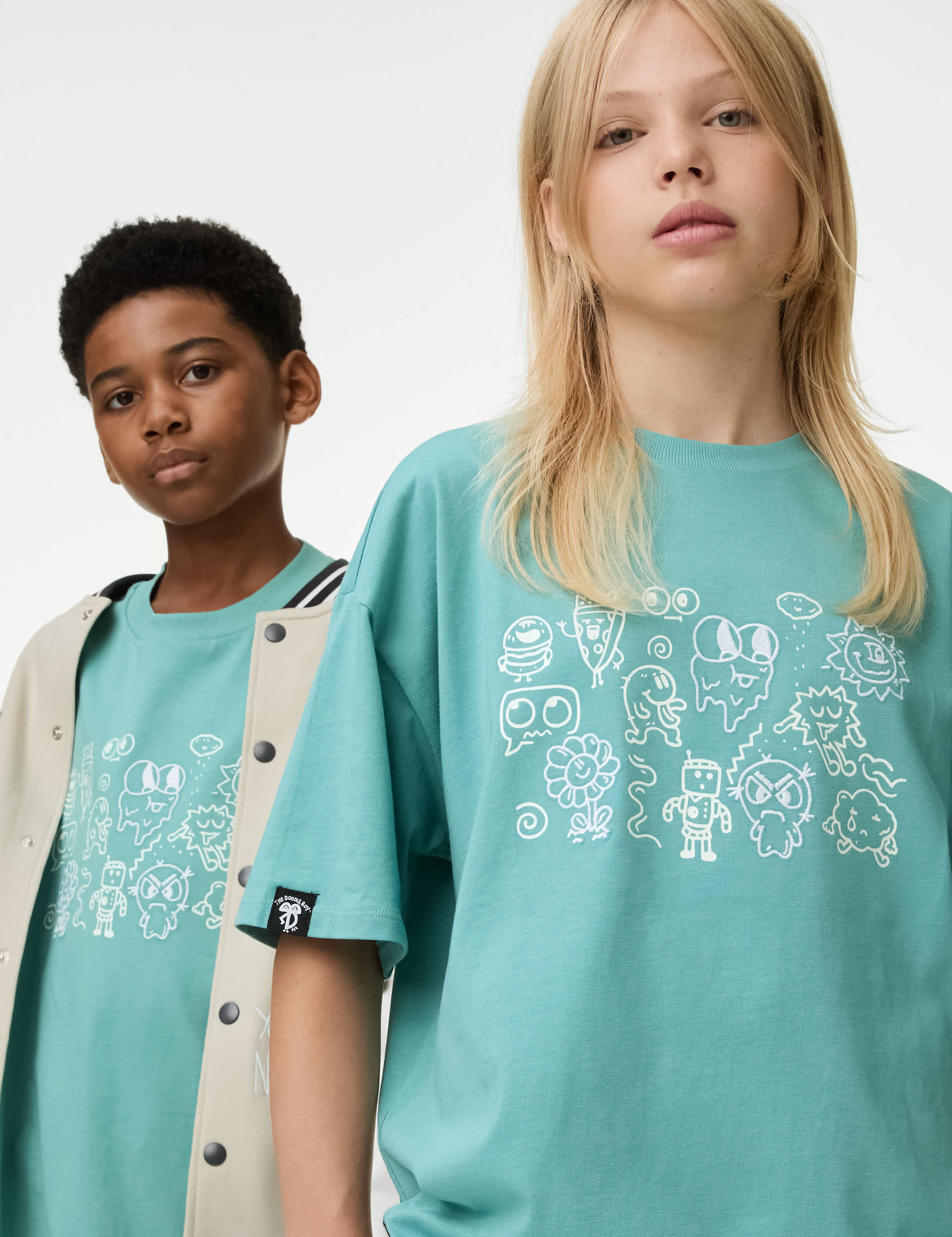 M&S X The Doodle Boy Pure Cotton Graphic T-Shirt (6-16 Yrs) - 9-10Y - Aqua, Aqua