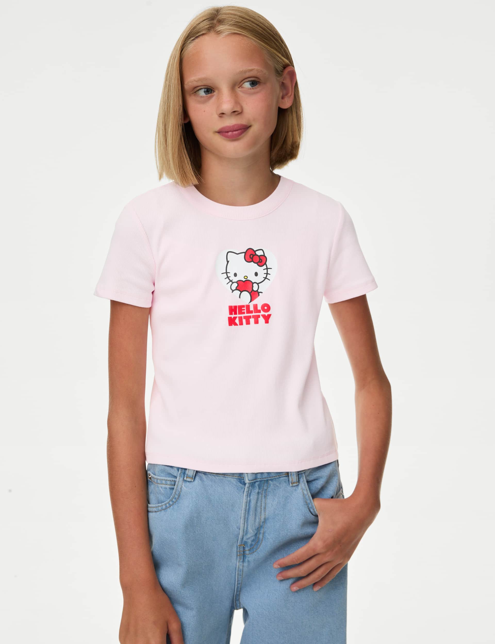 M&S Girls Cotton Rich Hello Kitty  T-Shirt (6-16 Yrs)