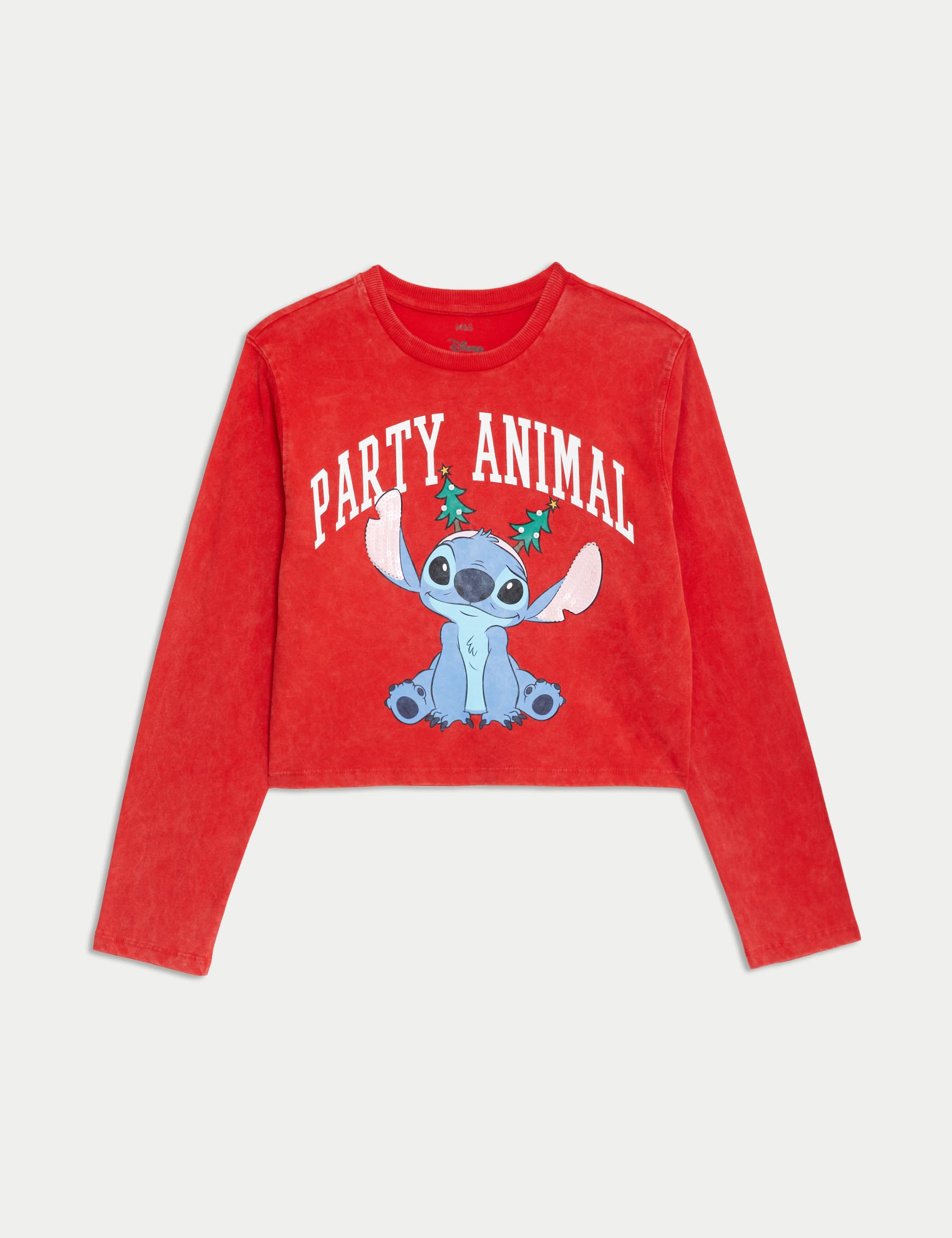 M&S Girls Pure Cotton Lilo & Stitch Party Animal Top (6-16 Yrs) - 11-12 - Red, Red