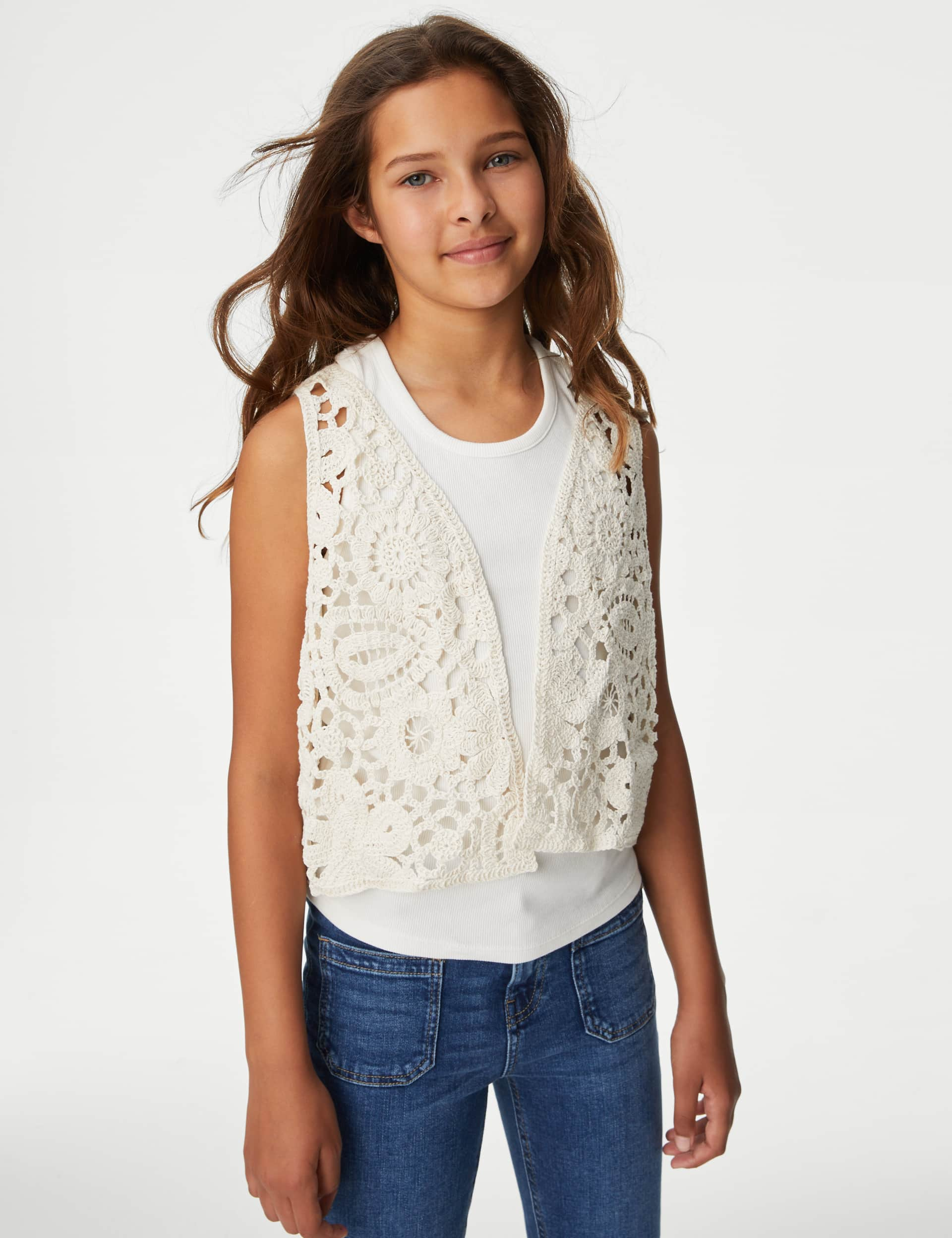 M&S Girls Knitted Waistcoat (6-14 Yrs) - 6-8Y - Ivory, Ivory