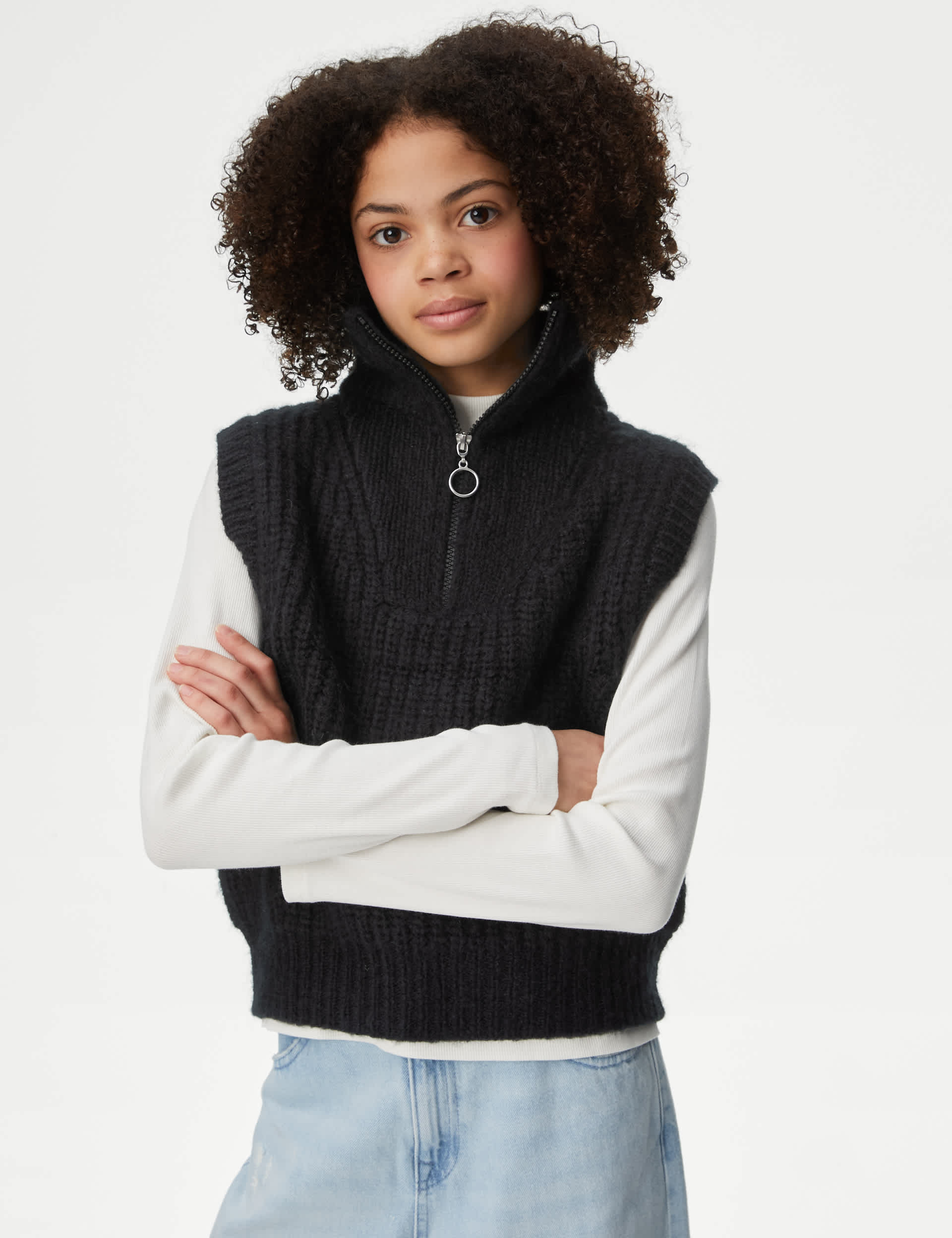 M&S Girls Knitted Half Zip Vest (6-16 Yrs)
