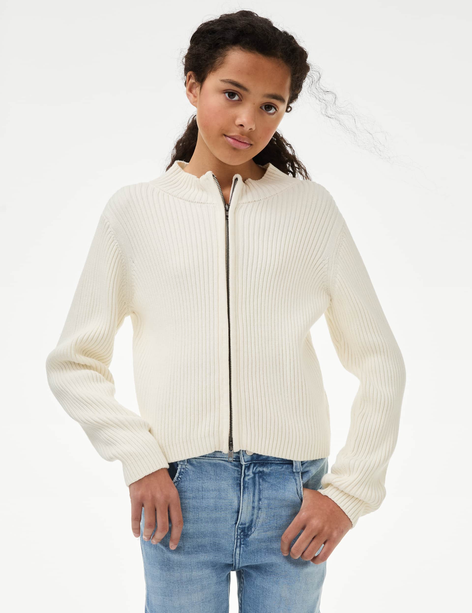 M&S Girls Pure Cotton Zip Knitted Jumper (6-16 Yrs)