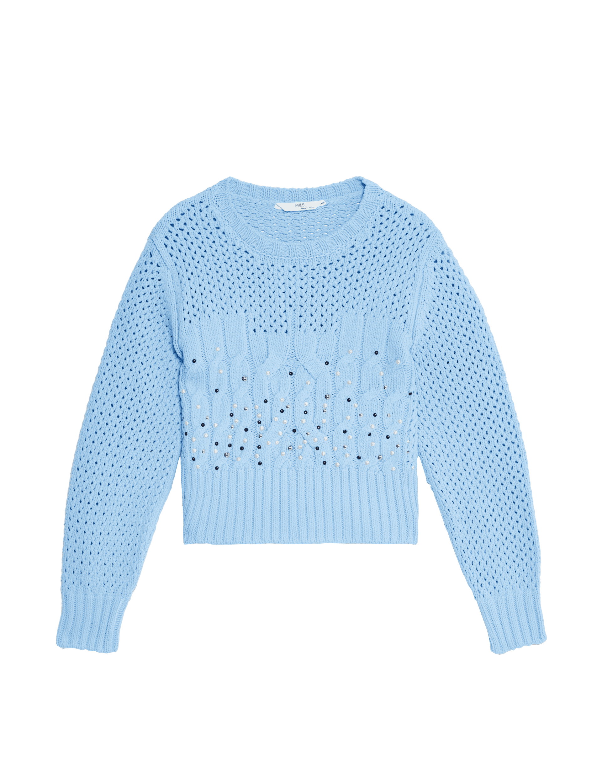 M&S Collection Girls Embellished Knitted Jumper (6-16 Yrs) - 13-14 - Blue, Blue,Ecru