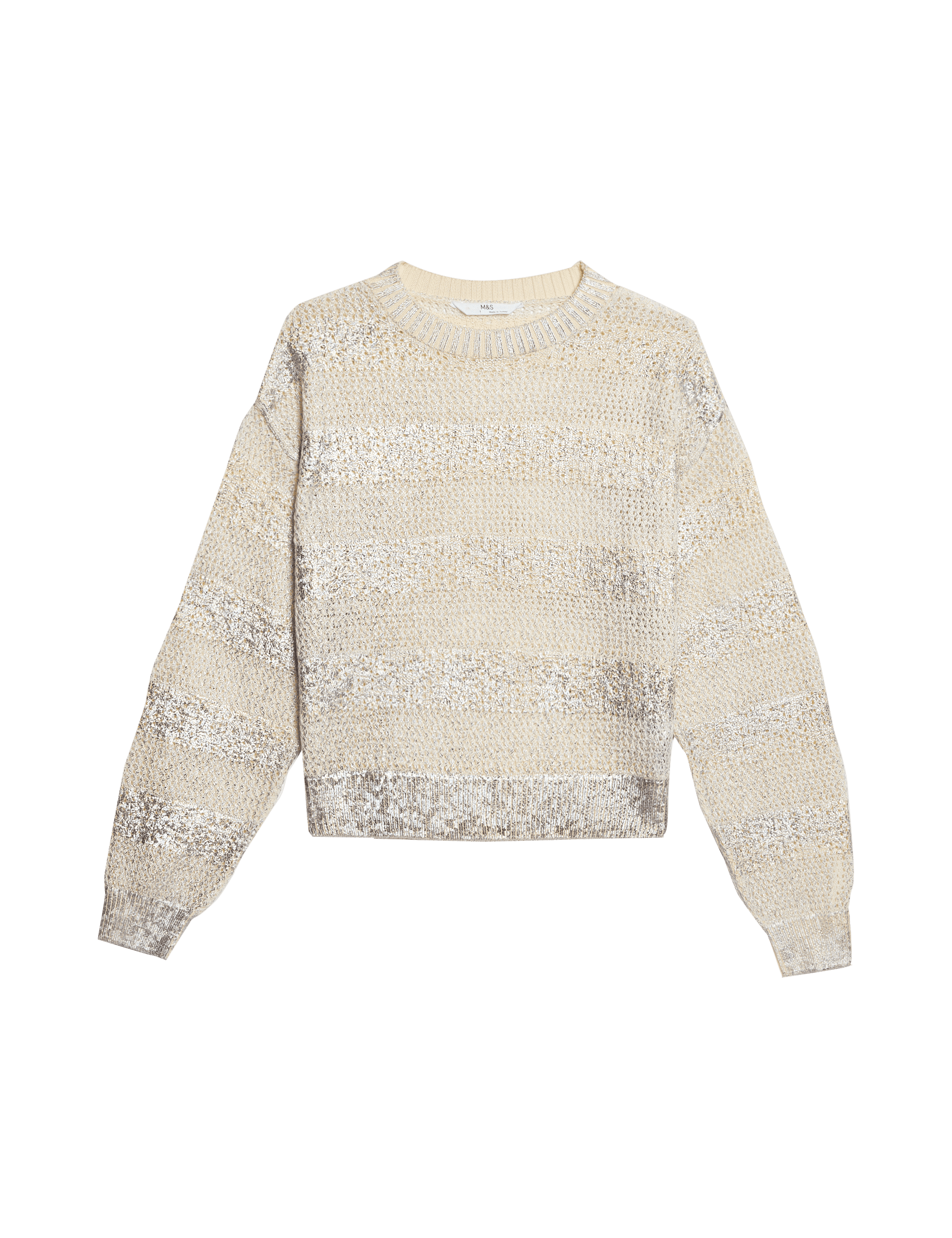 M&S Collection Girls Sparkly Textured Knitted Jumper (6-16 Yrs) - 9-10Y - Silver, Silver