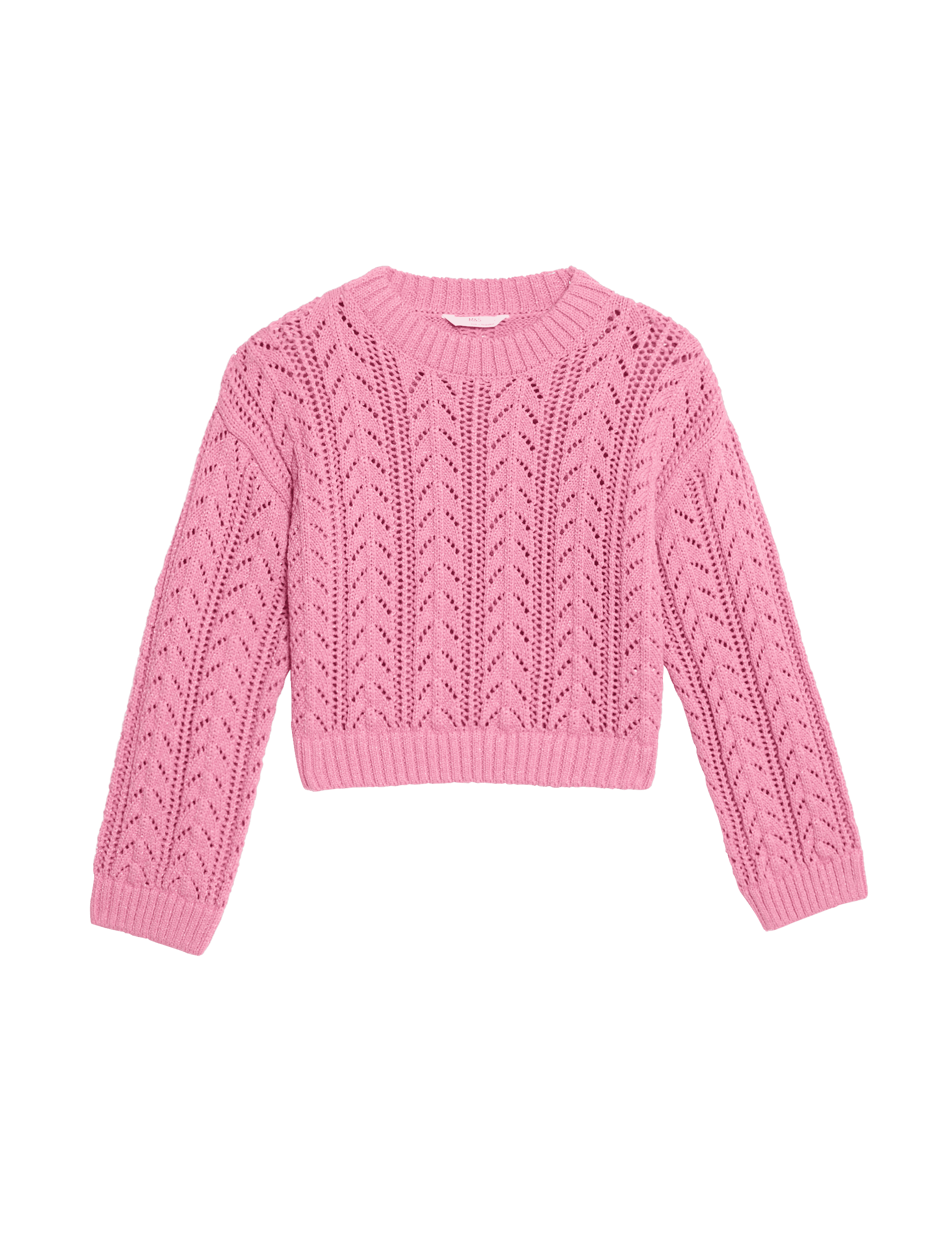 M&S Collection Girls Cotton Rich Sparkly Jumper (2-16 Yrs) - 8-9 Y - Pink, Pink,Ecru