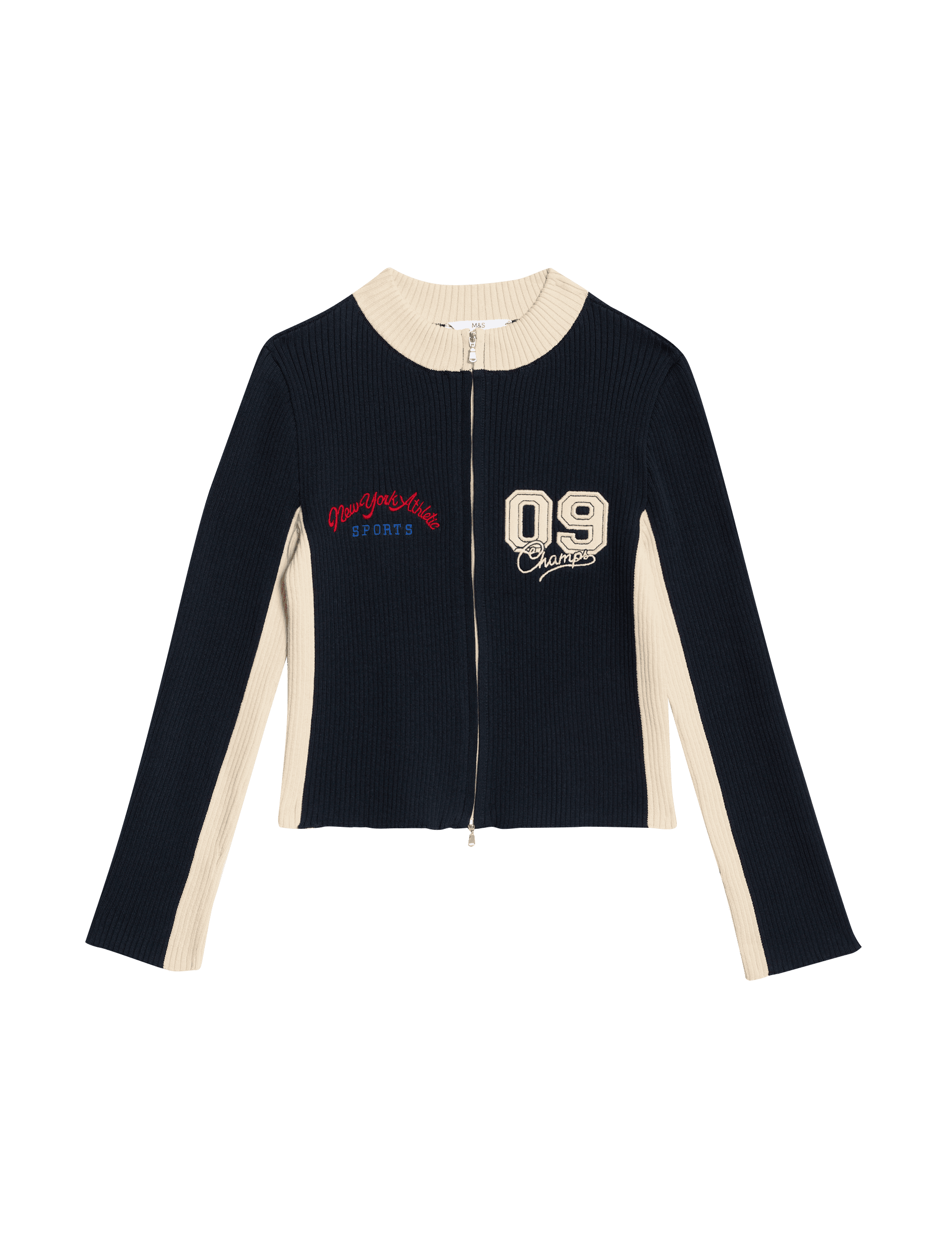 M&S Collection Girls Cotton Rich Varsity Zip Jumper (6-16 Yrs) - 11-12 - Navy, Navy