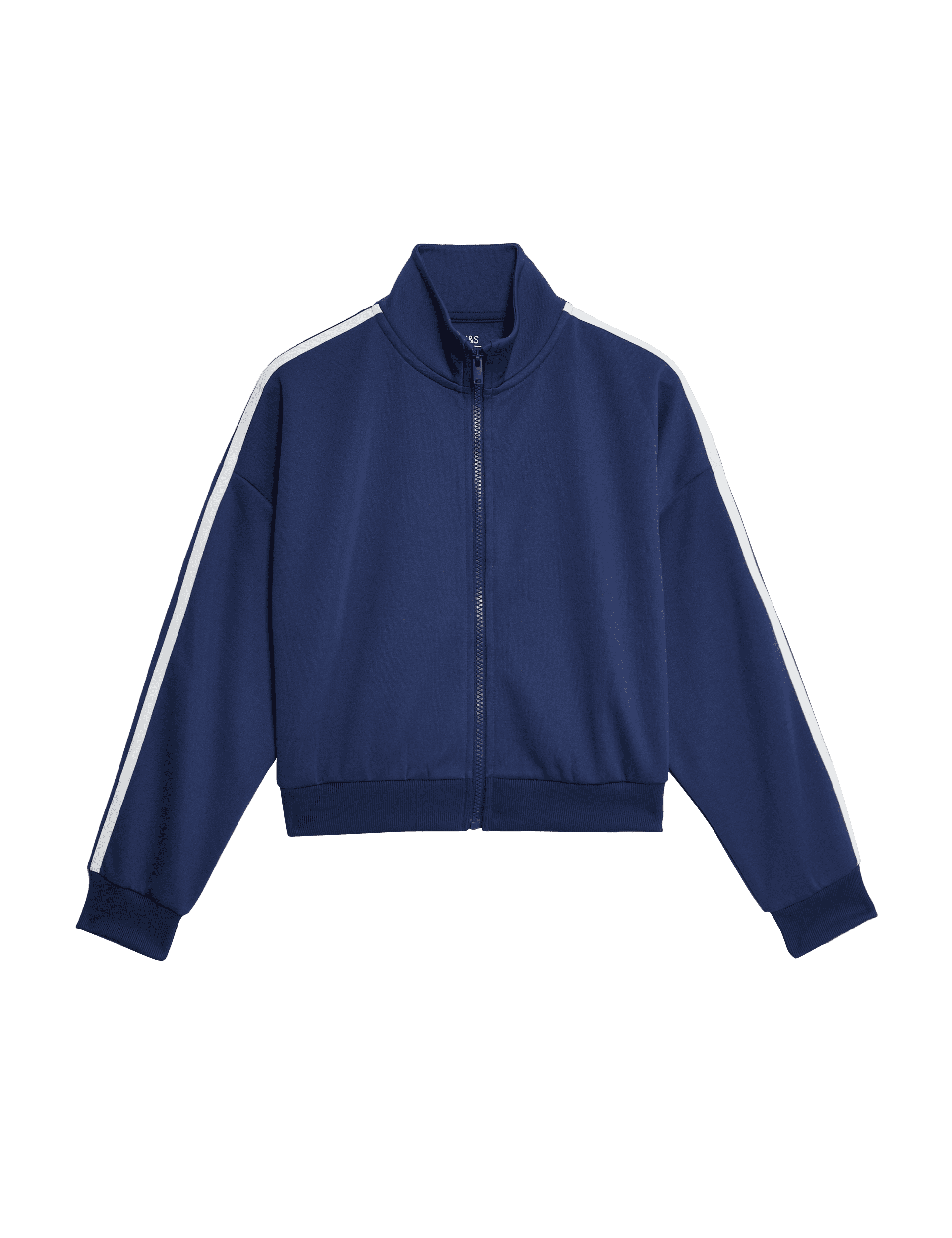 M&S Collection Girls Striped Zip Up Track Jacket (6-16 Yrs) - 9-10Y - Navy, Navy