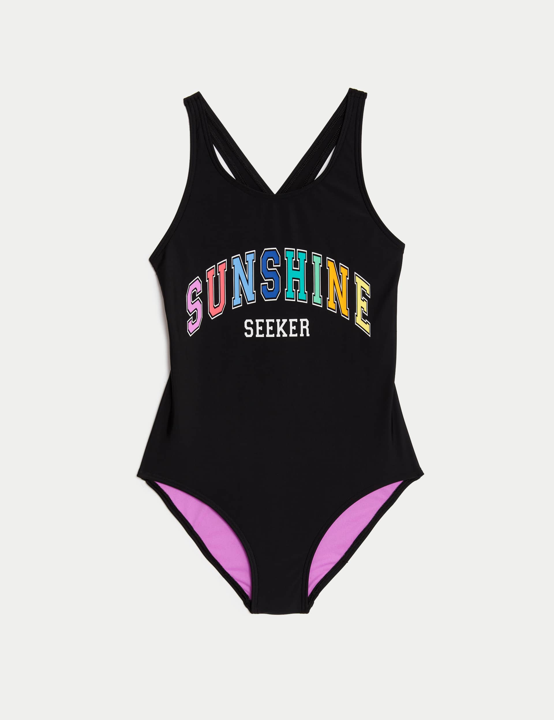 M&S Girls Sunrise Print Swimsuit (6-16 Yrs) - 6-7 Y - Black, Black