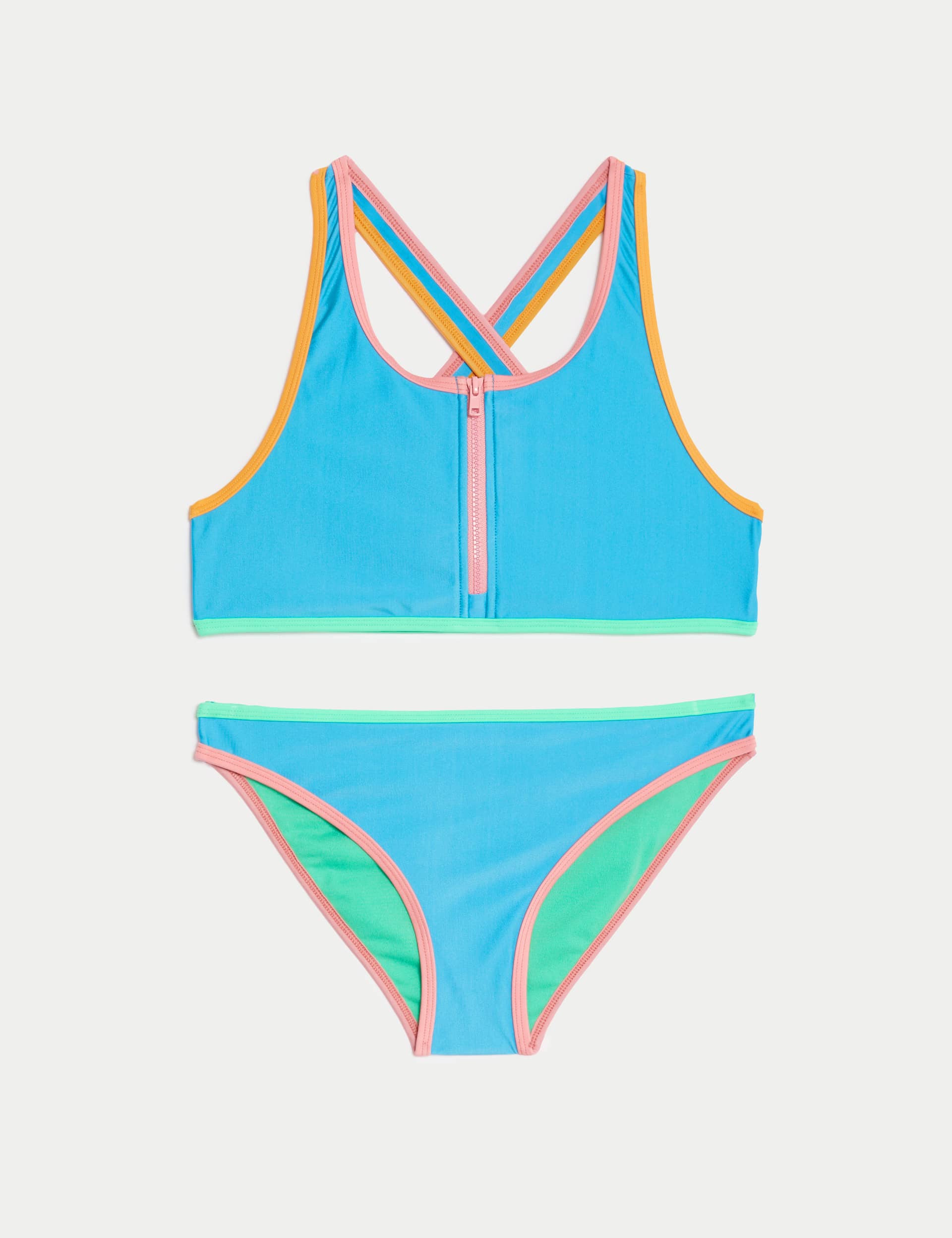 M&S Girls Zip Bikini (6-16 Yrs) - 13-14 - Blue, Blue,Black