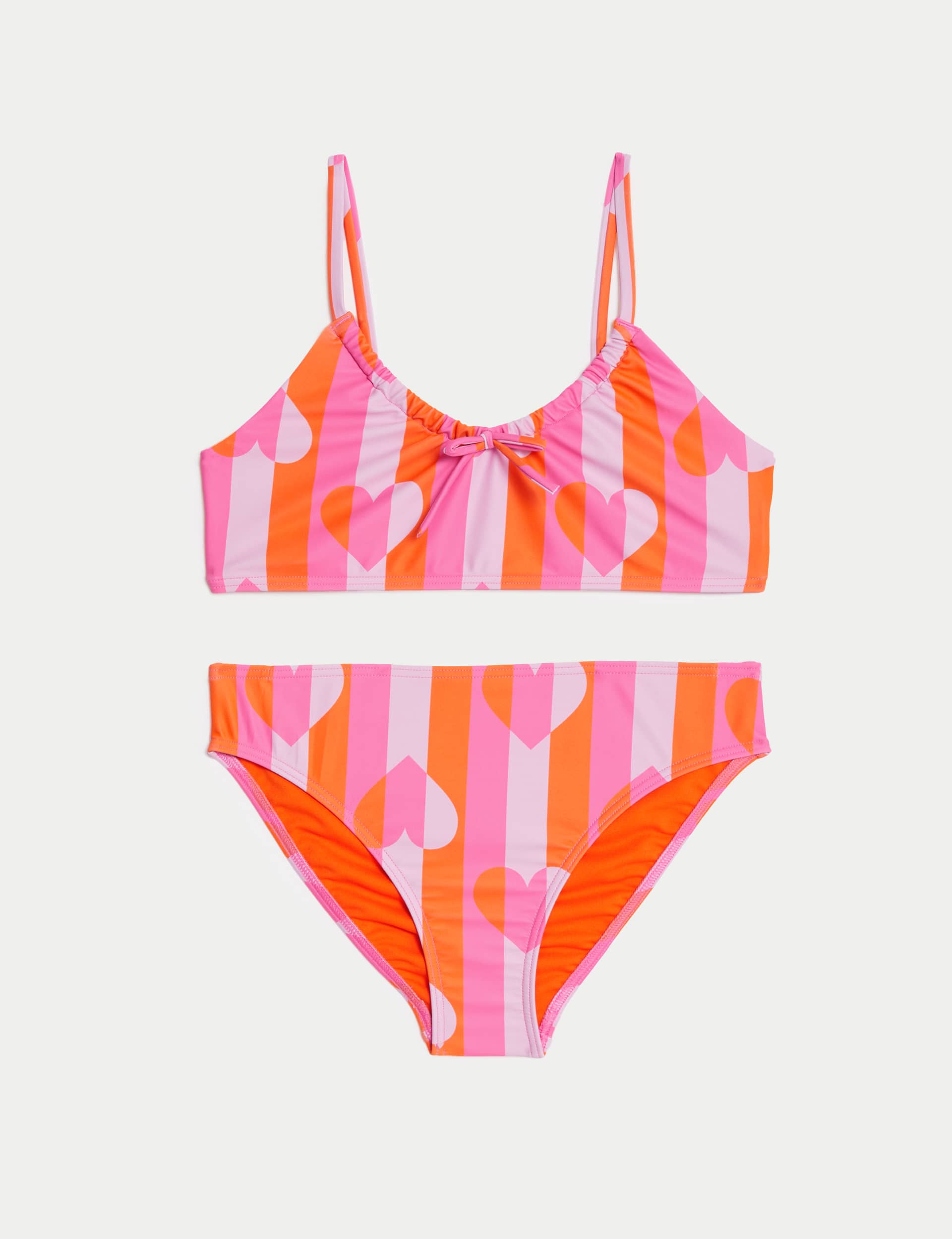 M&S Girls Printed Tie Front Bikini (6-16 Yrs) - 7-8 Y - Pink Mix, Pink Mix,Black Mix