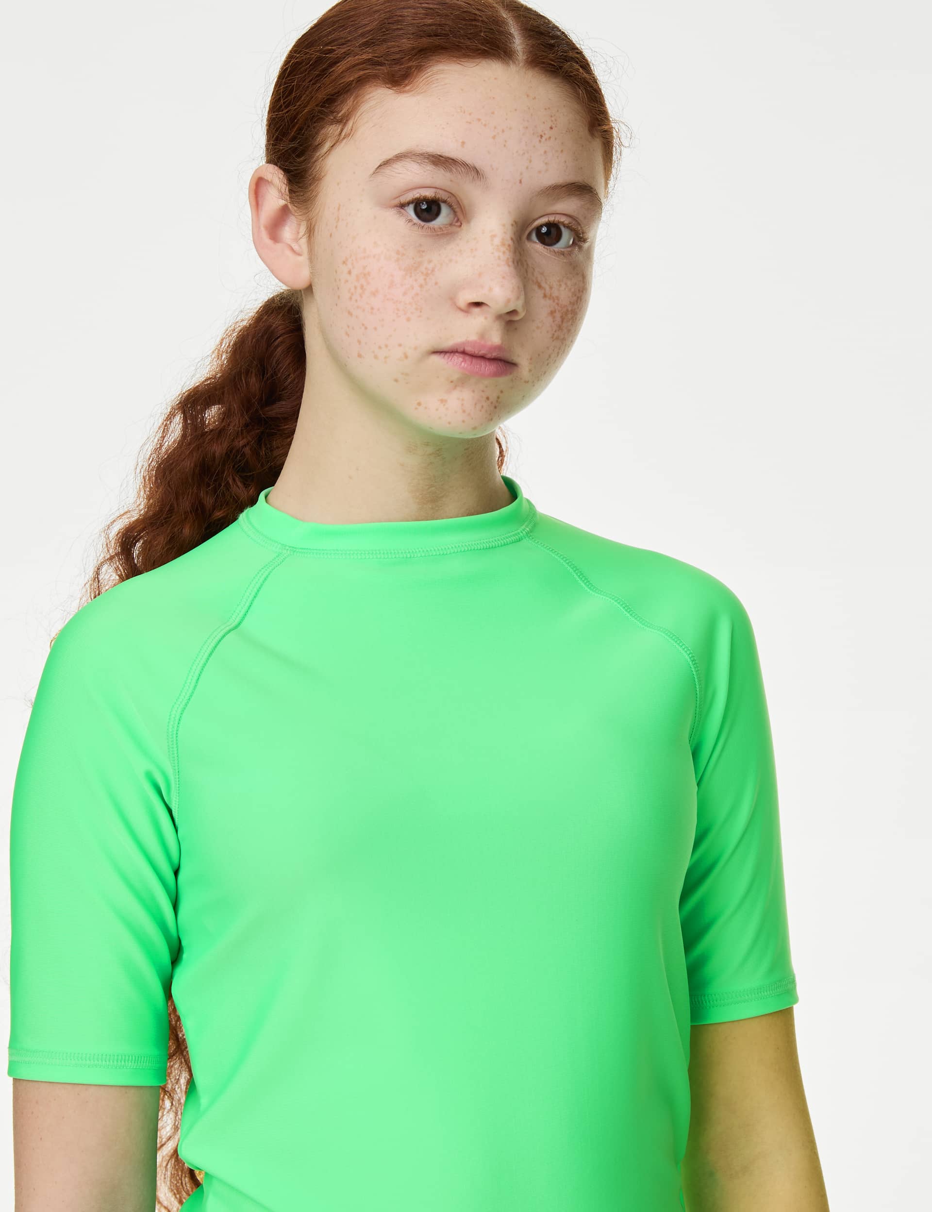 M&S Girls Rash Vest (6-16 Yrs) - 8-9 Y - Green, Purple,Green