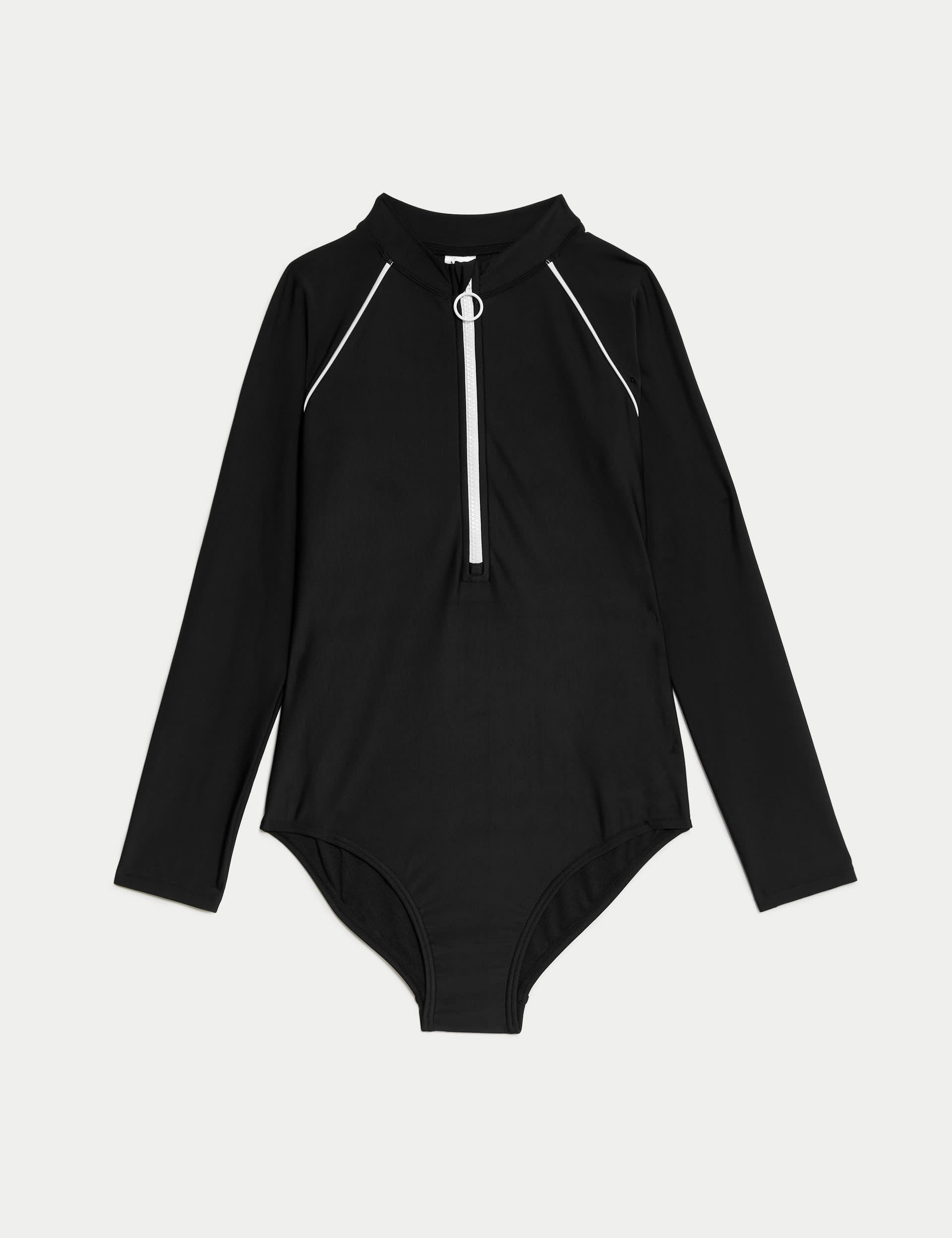 M&S Girls Long Sleeve Swimsuit (6-16 Yrs) - 7-8 Y - Black, Black