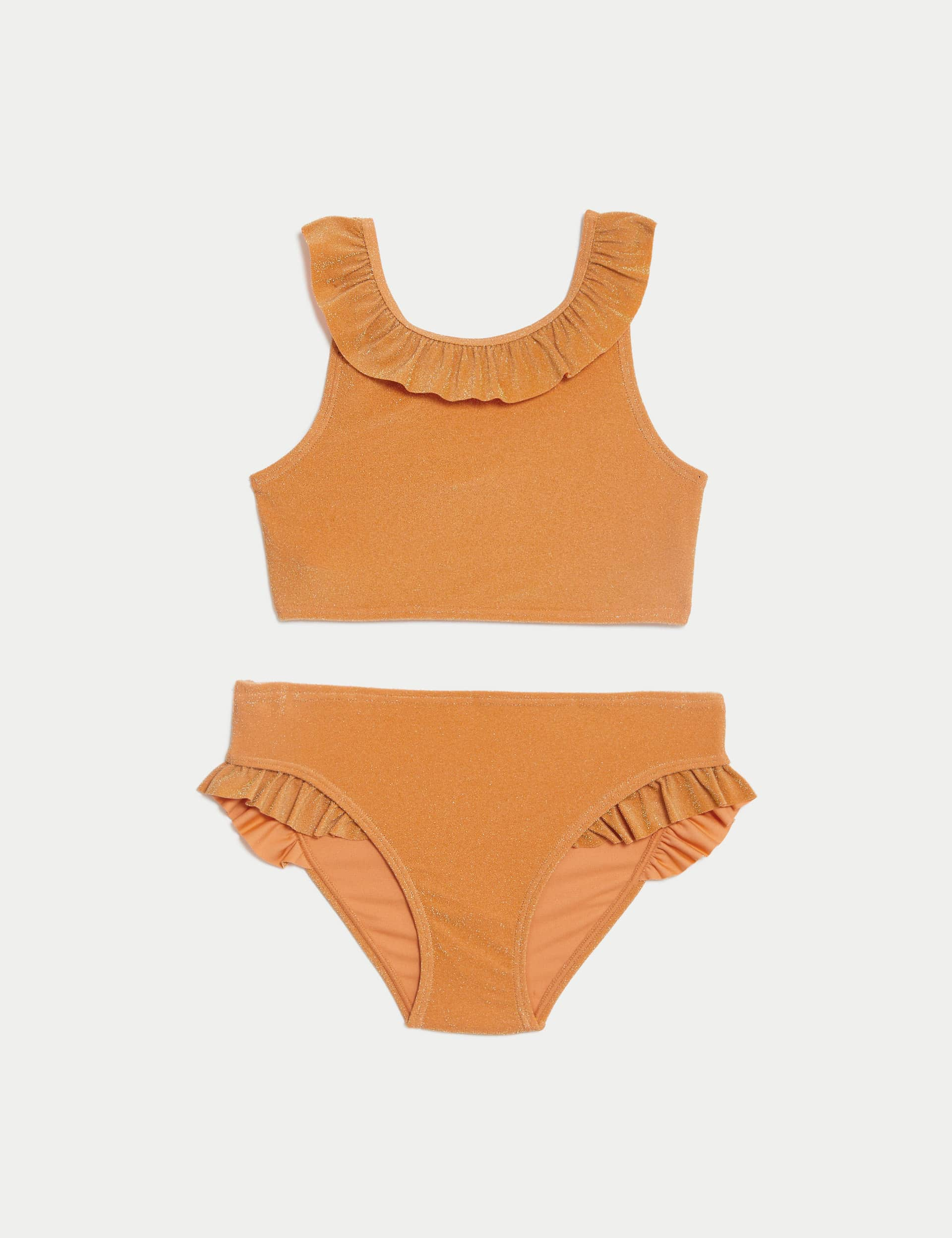 M&S Girls Sparkle Frill Bikini (6-16 Yrs) - 10-11 - Orange, Orange