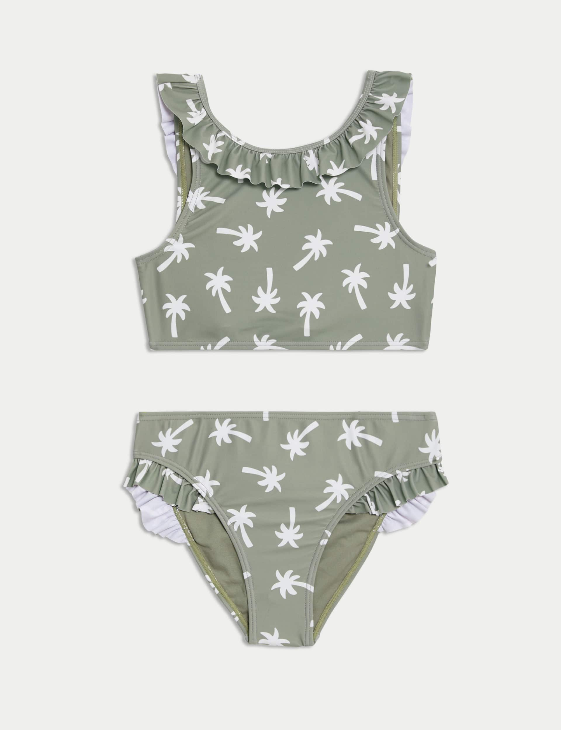 M&S Girls Palm Print Bikini (6-16 Yrs) - 9-10Y - Green Mix, Green Mix