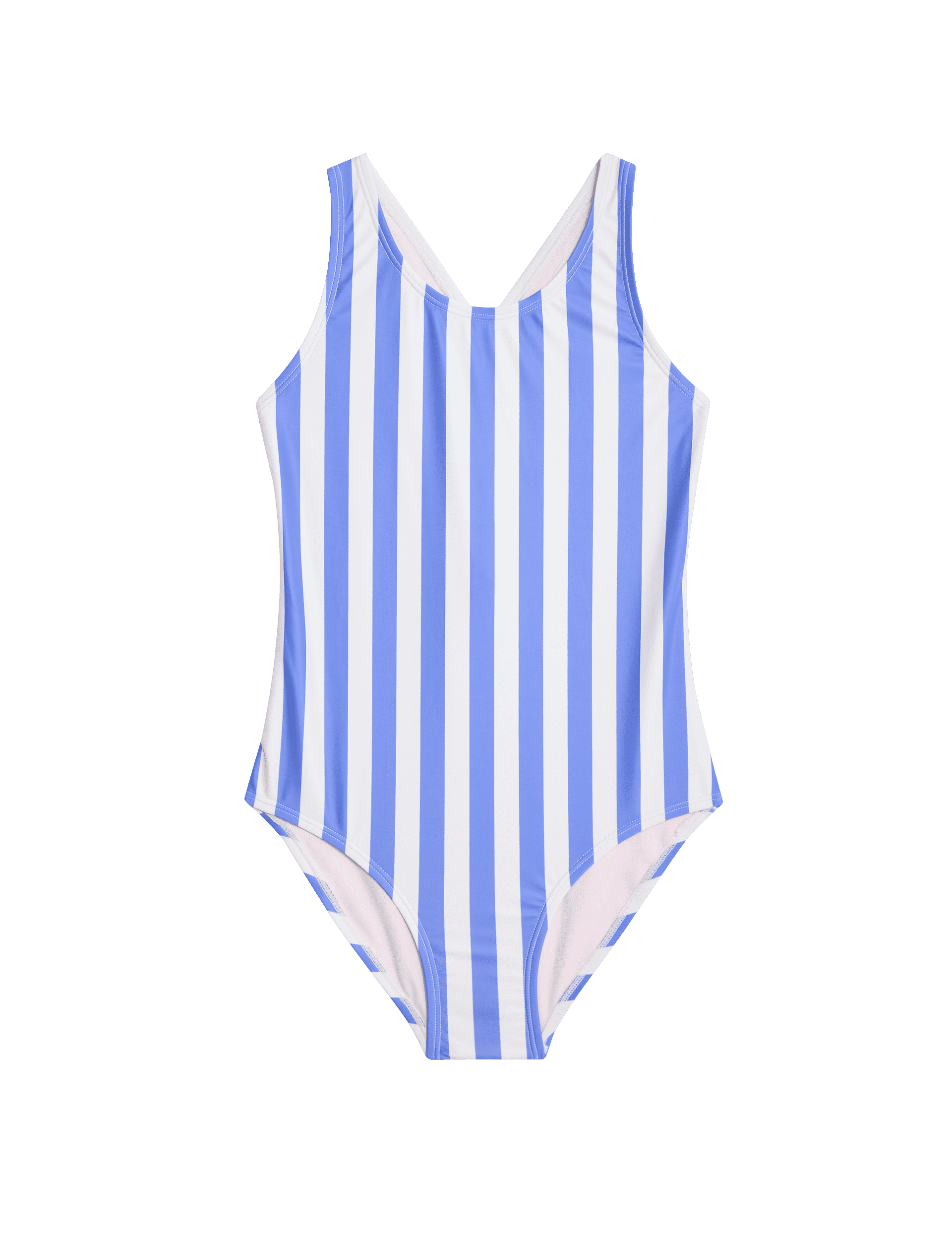 M&S Collection Girls Striped Swimsuit (6-16 Yrs) - 7-8 Y - Blue Mix, Blue Mix