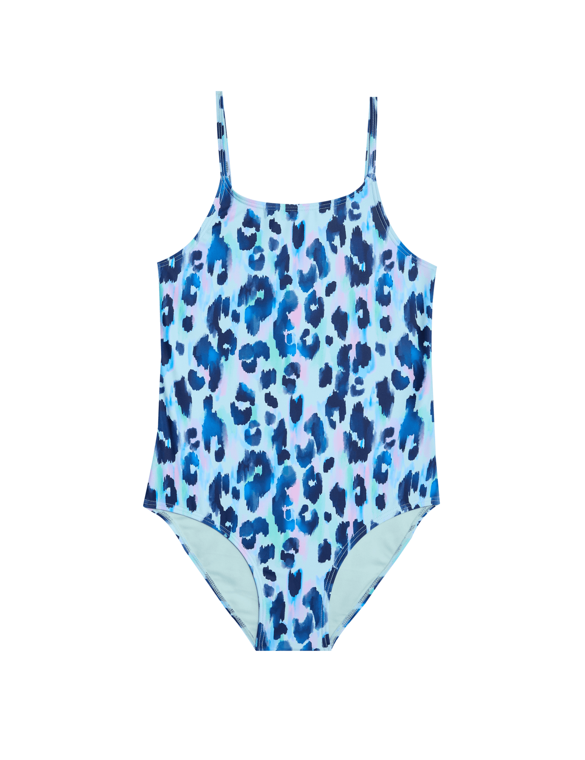 M&S Collection Girls Leopard Print Swimsuit (6-16 Yrs) - 12-13 - Blue Mix, Blue Mix