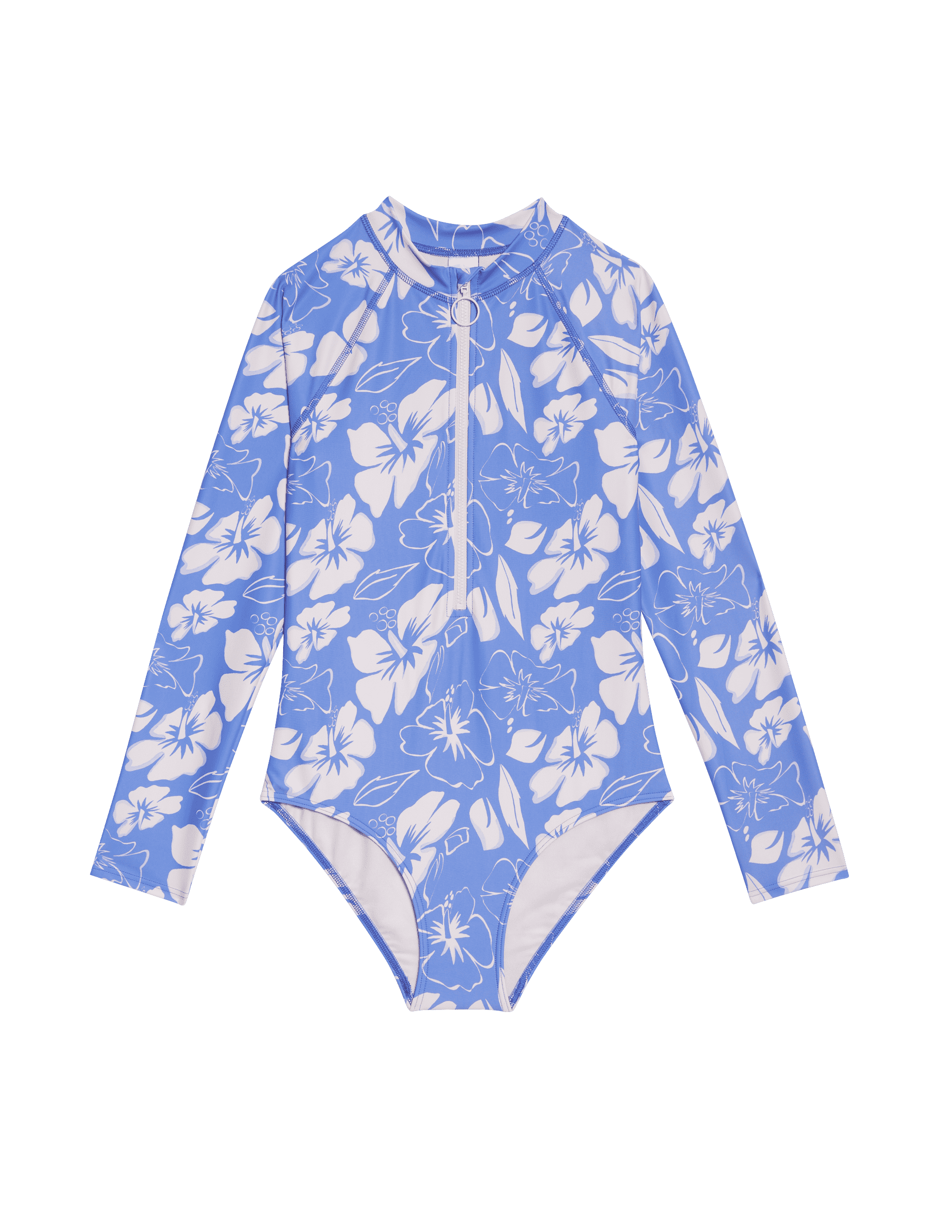 M&S Collection Girls Hibiscus Print Long Sleeve Swimsuit (6-16 Yrs) - 7-8 Y - Multi, Multi