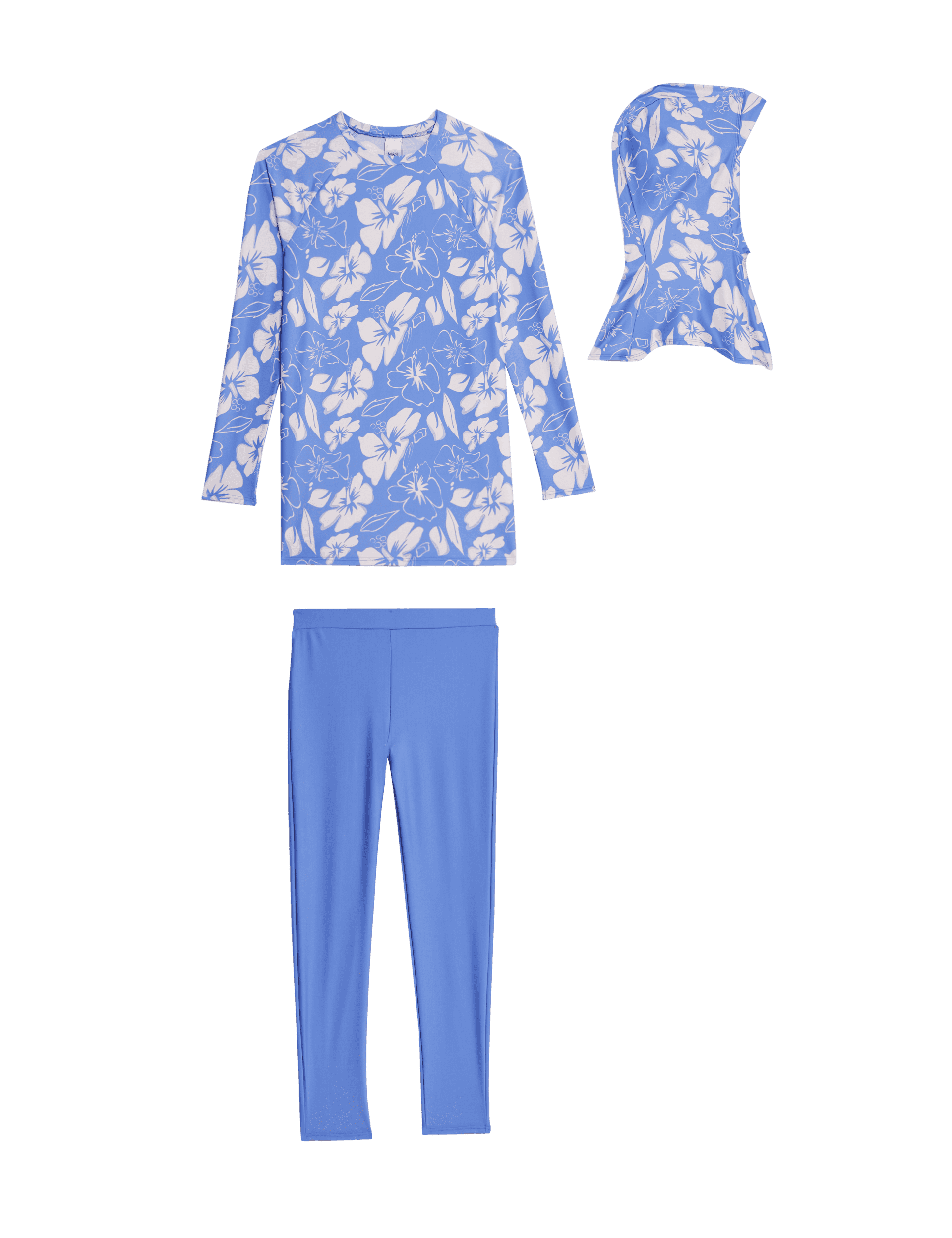 M&S Collection Girls 3pc Floral Long Sleeve Swim Set (6-16 Yrs) - 14-15 - Blue Mix, Blue Mix,Multi