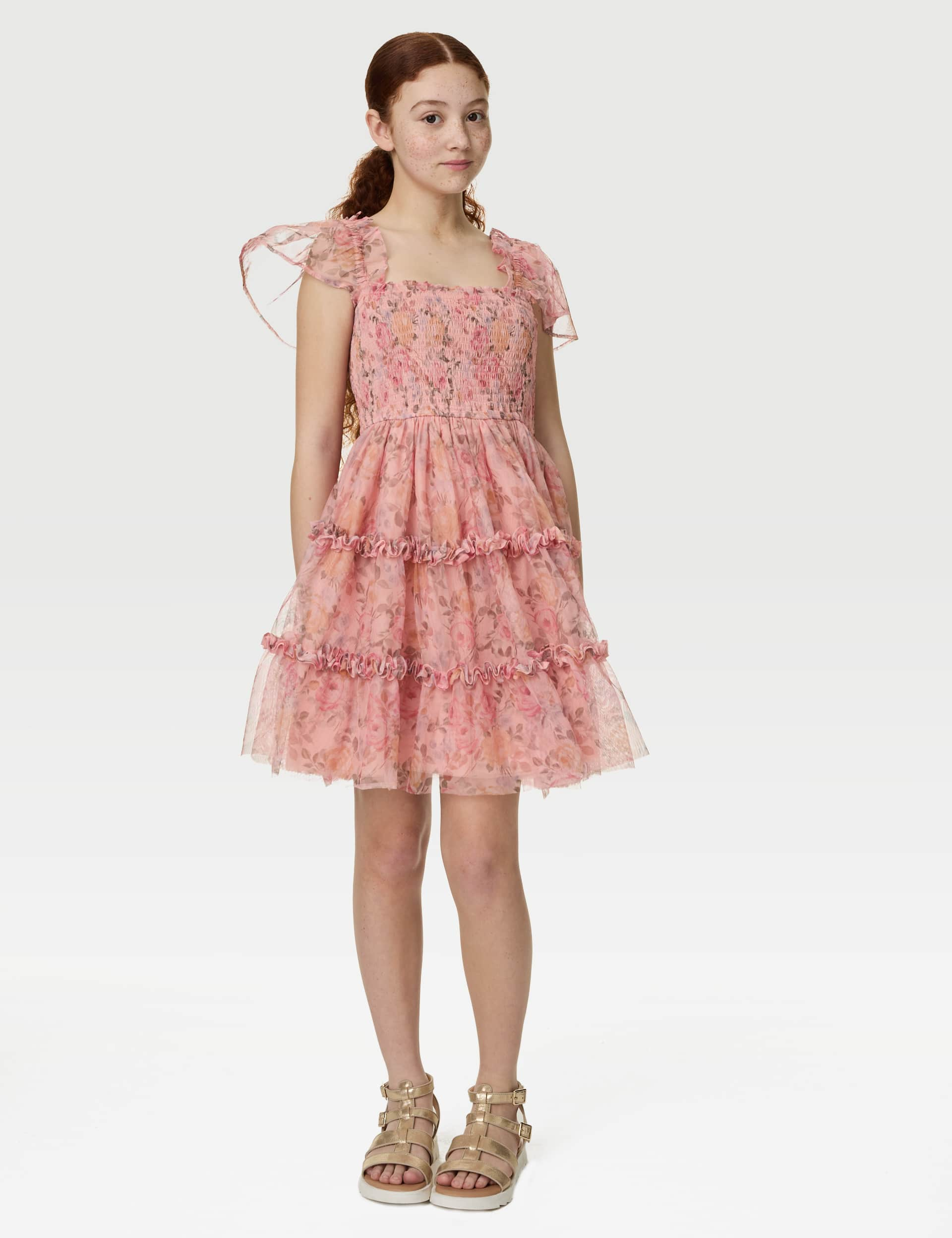 M&S Girls Floral Dress (6-16 Yrs) - 7-8 Y - Coral, Coral