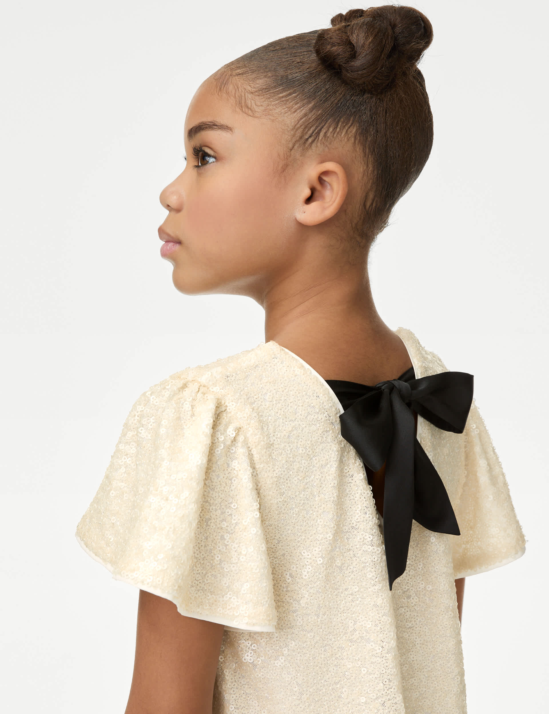 M&S Collection Girls Sequin Bow Dress (2-16 Yrs) - 13-14 - Neutral, Black,Neutral