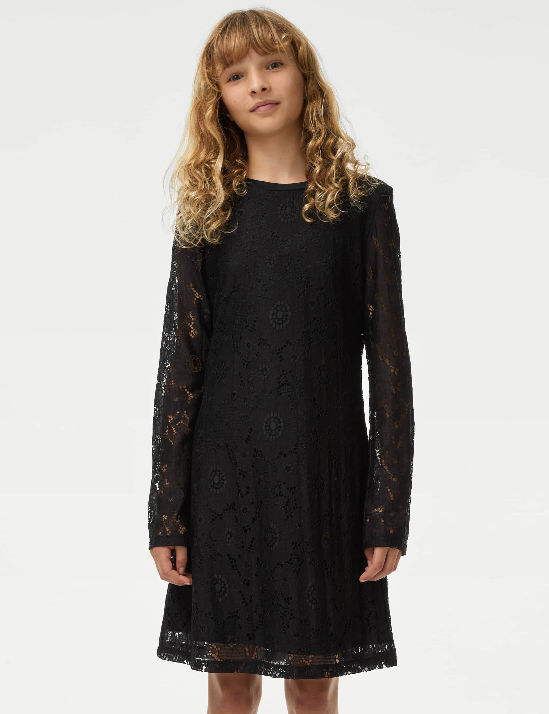 M&S Girls Lace Dress (6-16 Yrs) - 8-9 Y - Black, Black