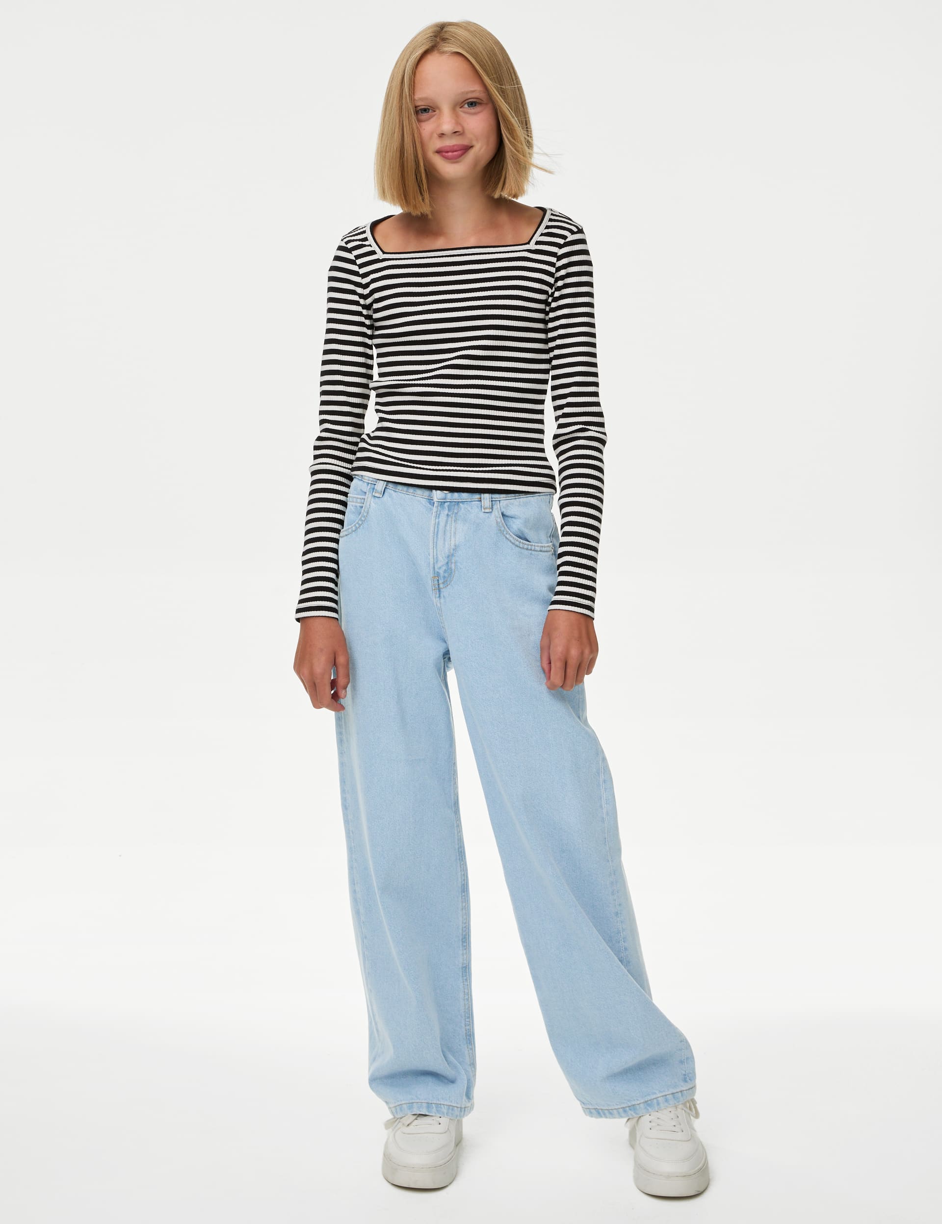 M&S Girls Wide Leg Denim Jeans (6-16 Yrs) - 11-12, Denim