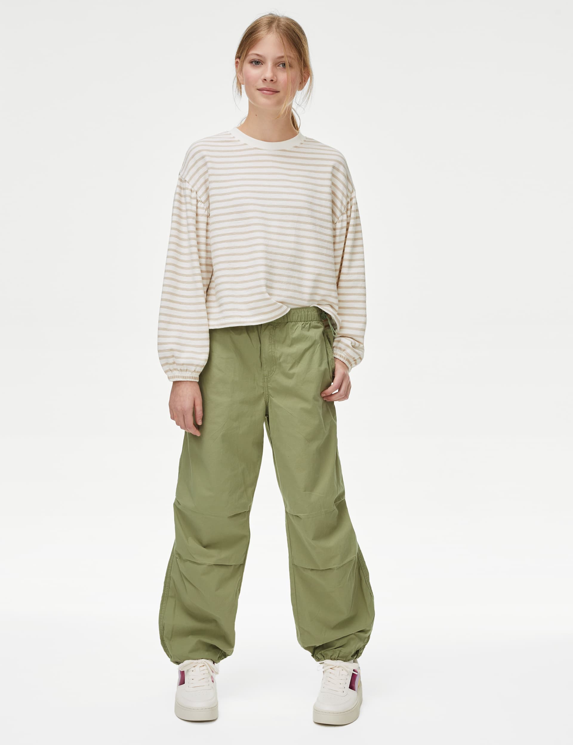 M&S Pure Cotton Parachute Trousers (6-16 Yrs) - 6-7 Y - Khaki, Khaki