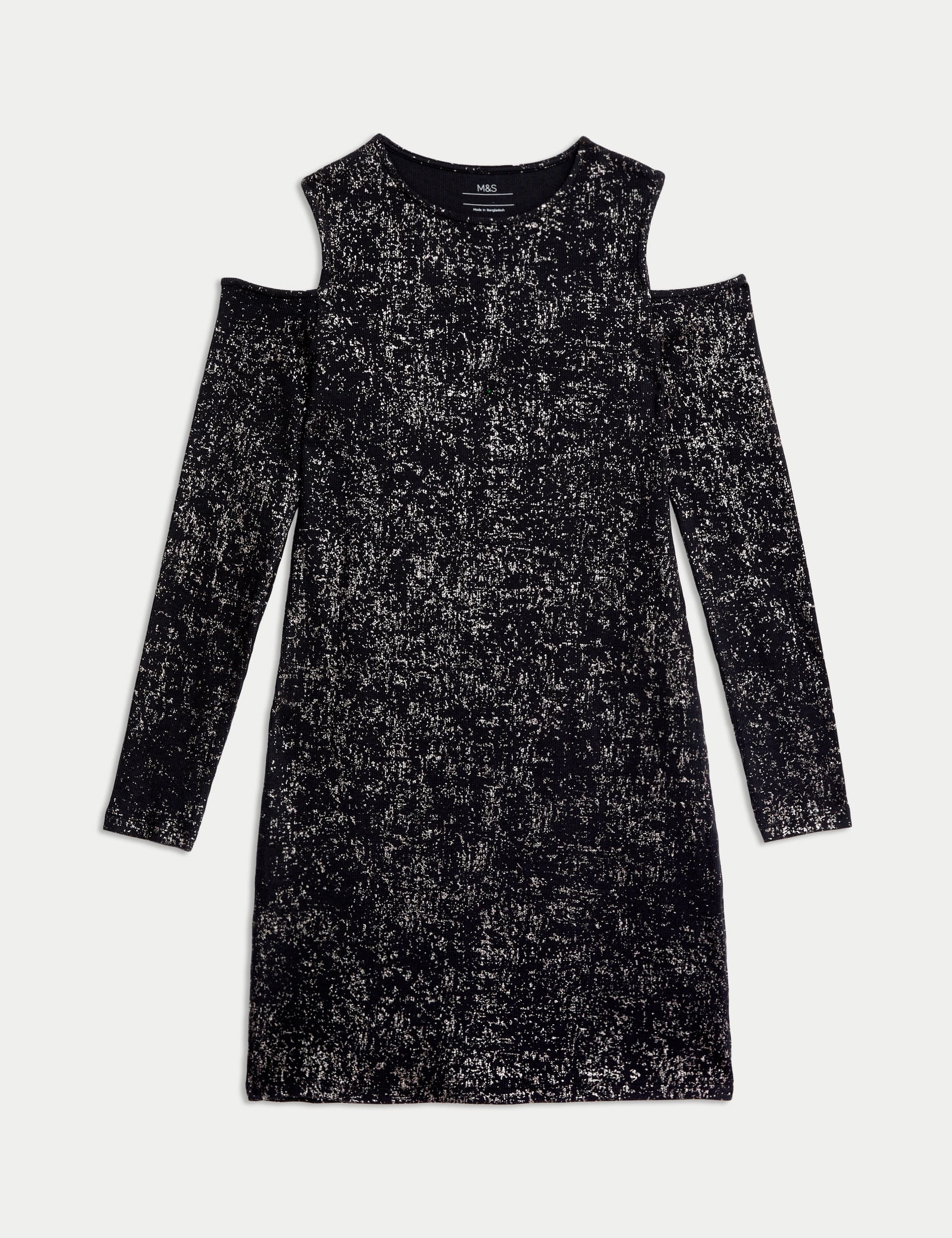 M&S Girls Cotton Rich Foil Dress (6-16 Yrs) - 10-11 - Carbon, Carbon