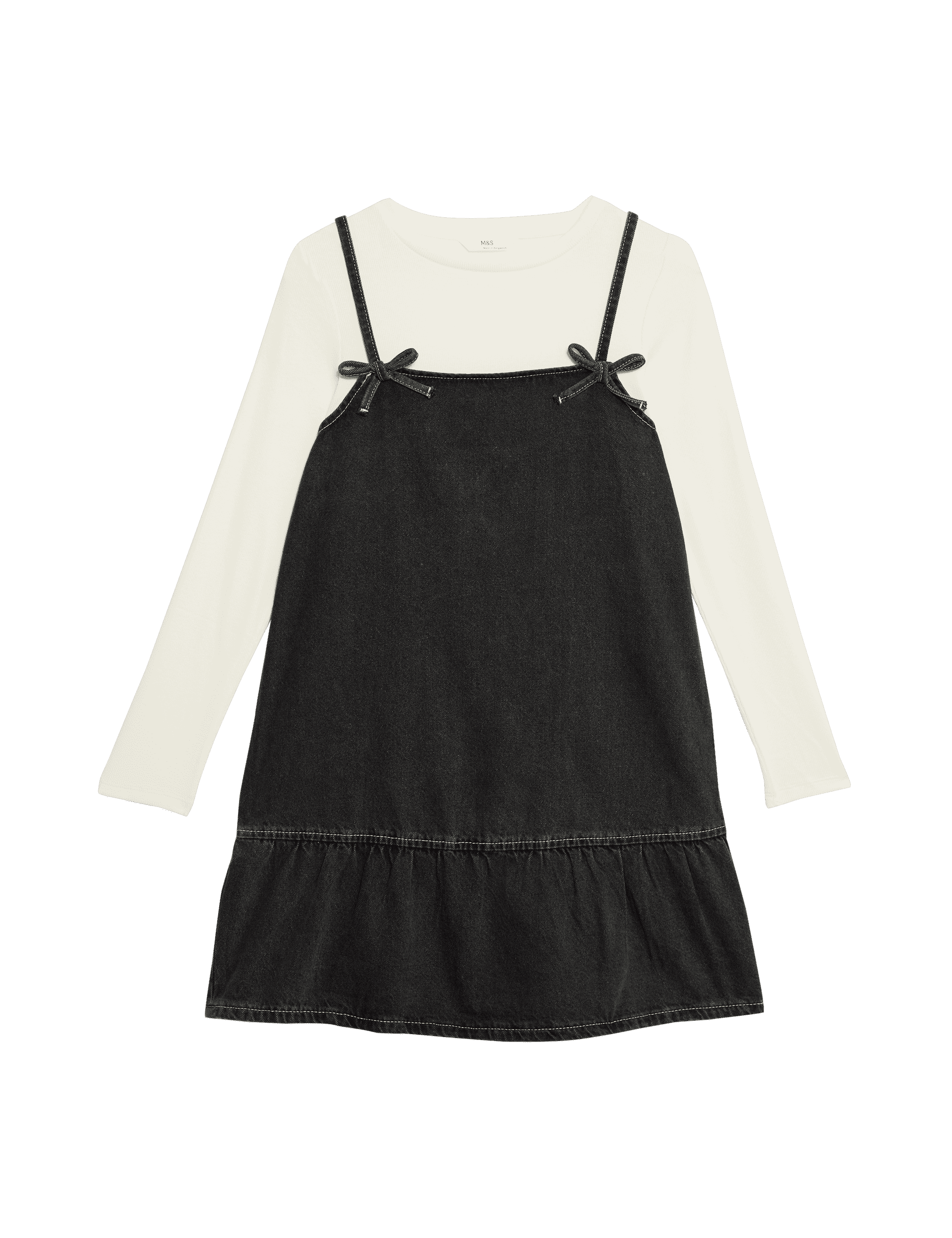 M&S Collection Girls 2pc Cotton Rich Denim Dress Outfit (2-16 Yrs) - 4-5 Y - Black Denim, Black Deni