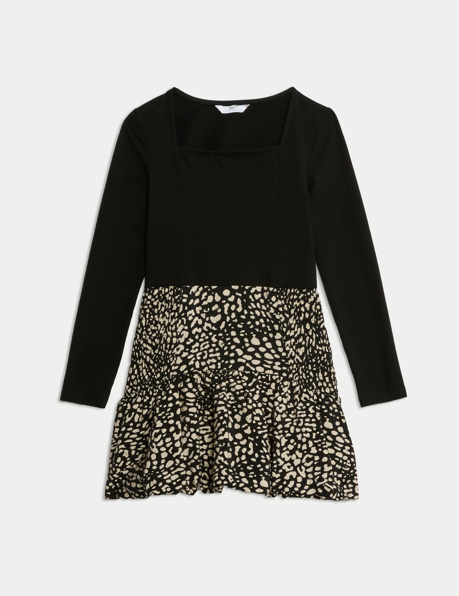 M&S Collection Girls Cotton Rich Animal Print Puff Ball Dress (6-16 Yrs) - 8-9 Y - Black, Black