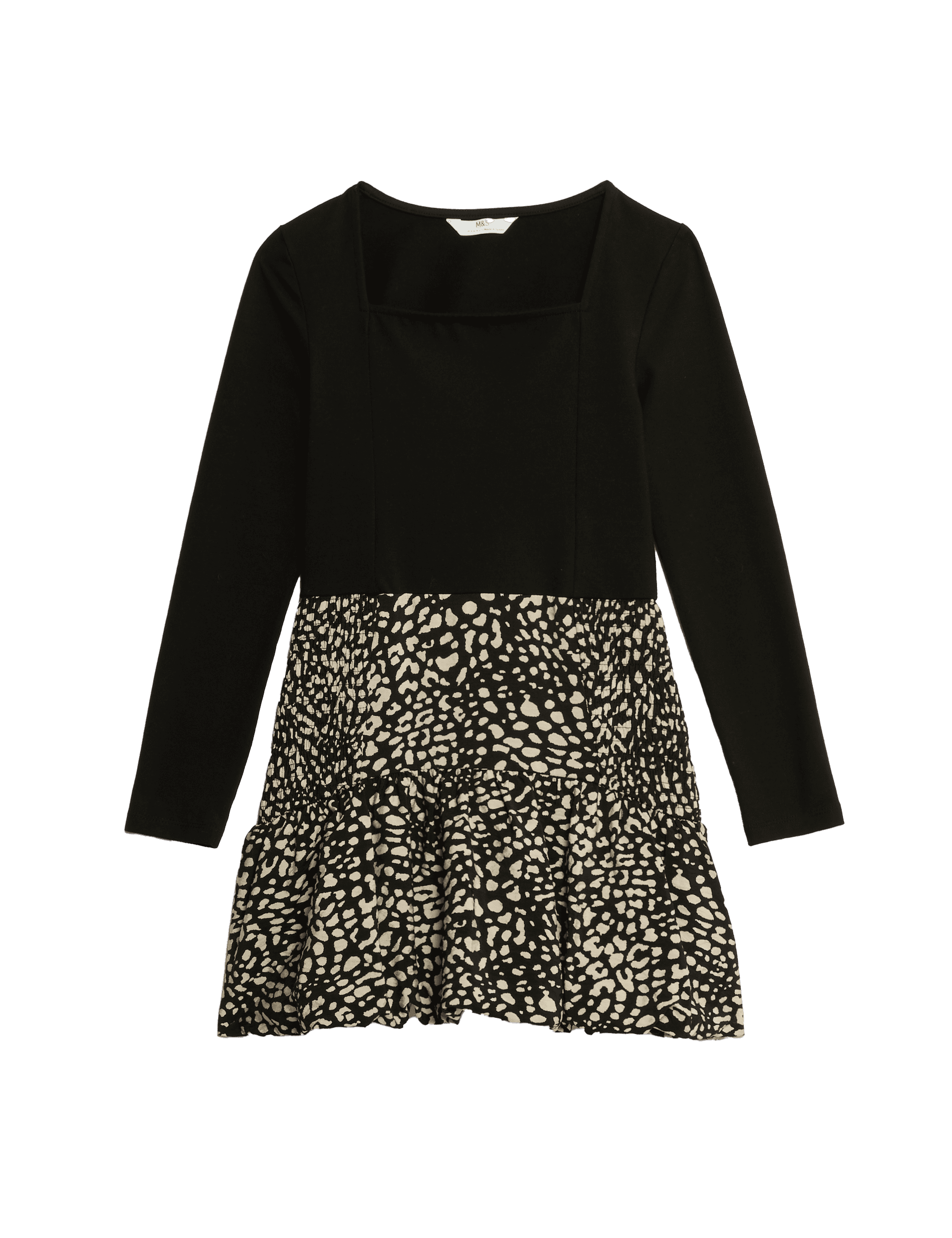 M&S Collection Girls Cotton Rich Animal Print Puff Ball Dress (6-16 Yrs) - 8-9 Y - Black, Black