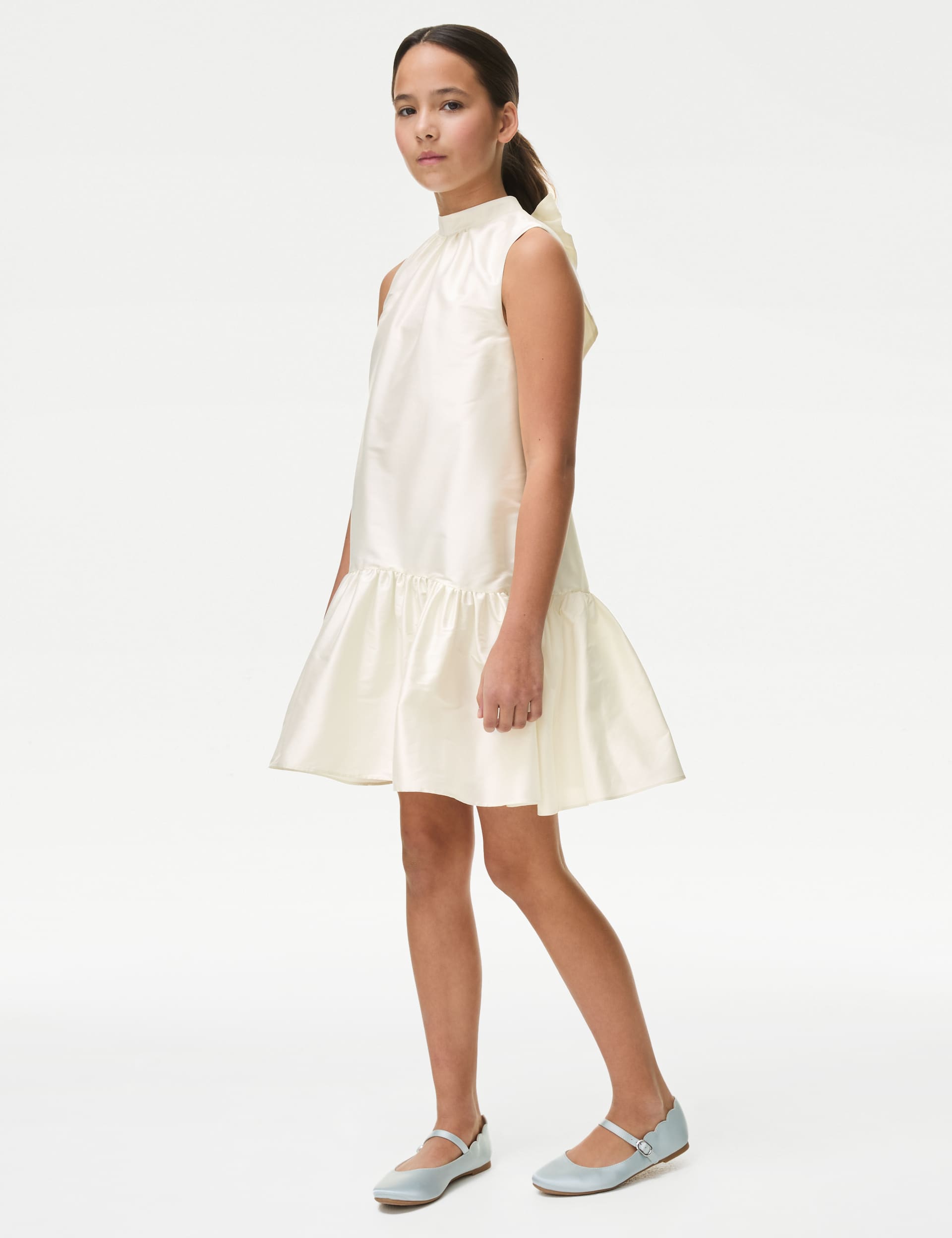 M&S Girls Organza Bow Dress (7-16 Yrs) - 10-11 - Ivory, Ivory