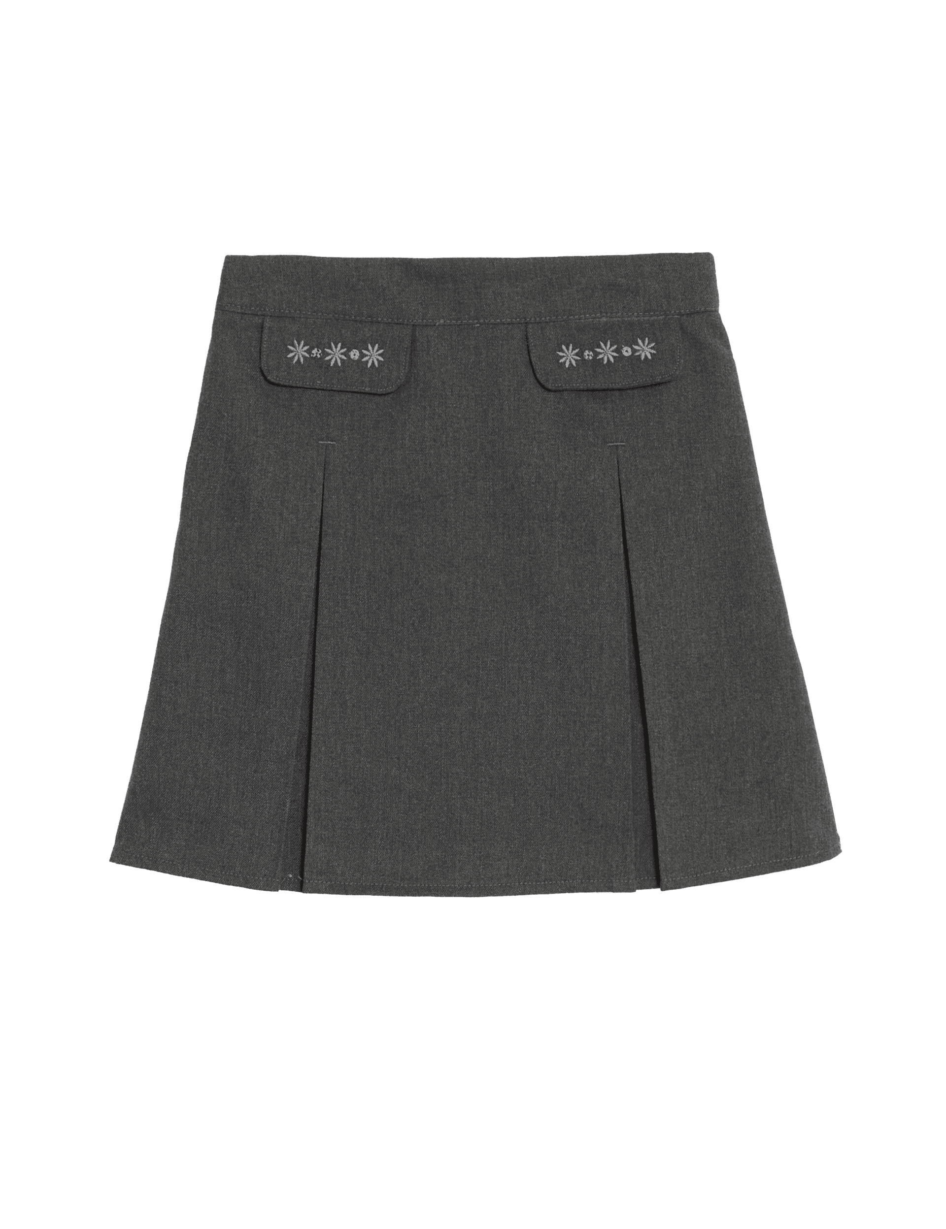 M&S Collection Girls Embroidered School Skirt (2-18 Yrs) - 14-15 - Grey, Grey