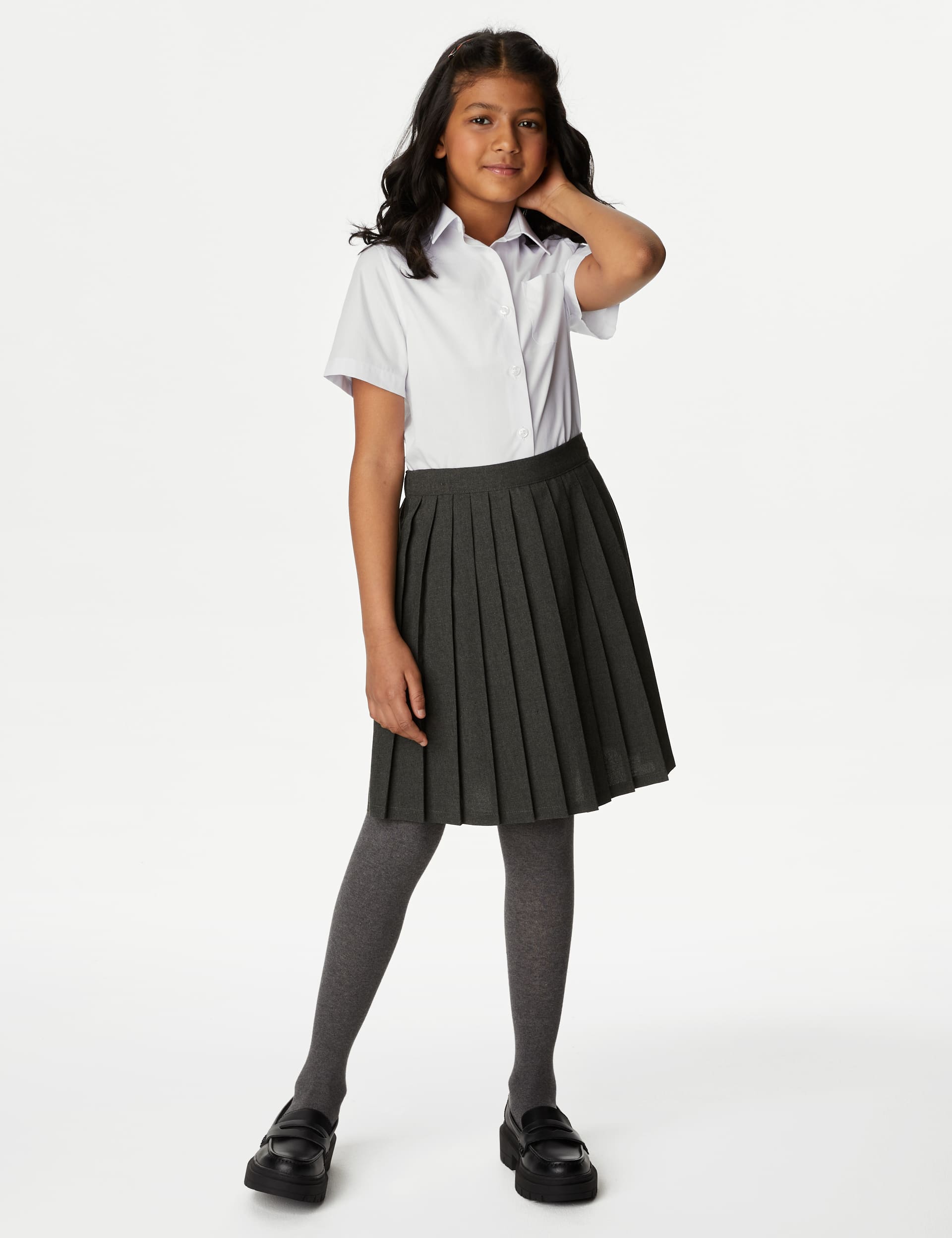 M&S Girls Easy Dressing Pull On School Skirt (2-16 Yrs) - 5-6 Y - Grey, Black,Grey