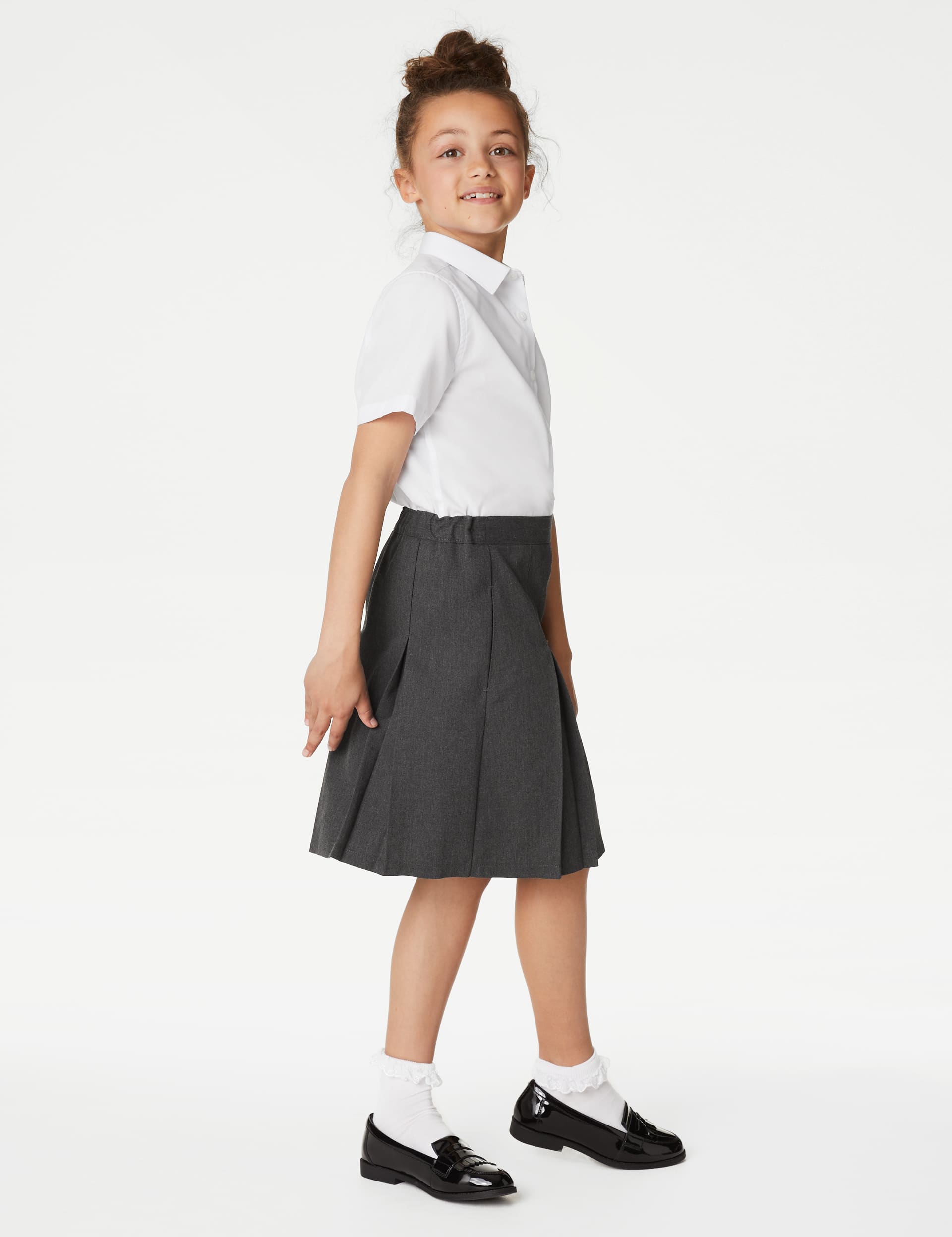 M&S Girls Slim Fit Permanent Pleats School Skirt (2-18 Yrs) - 5-6 Y - Grey, Grey,Black