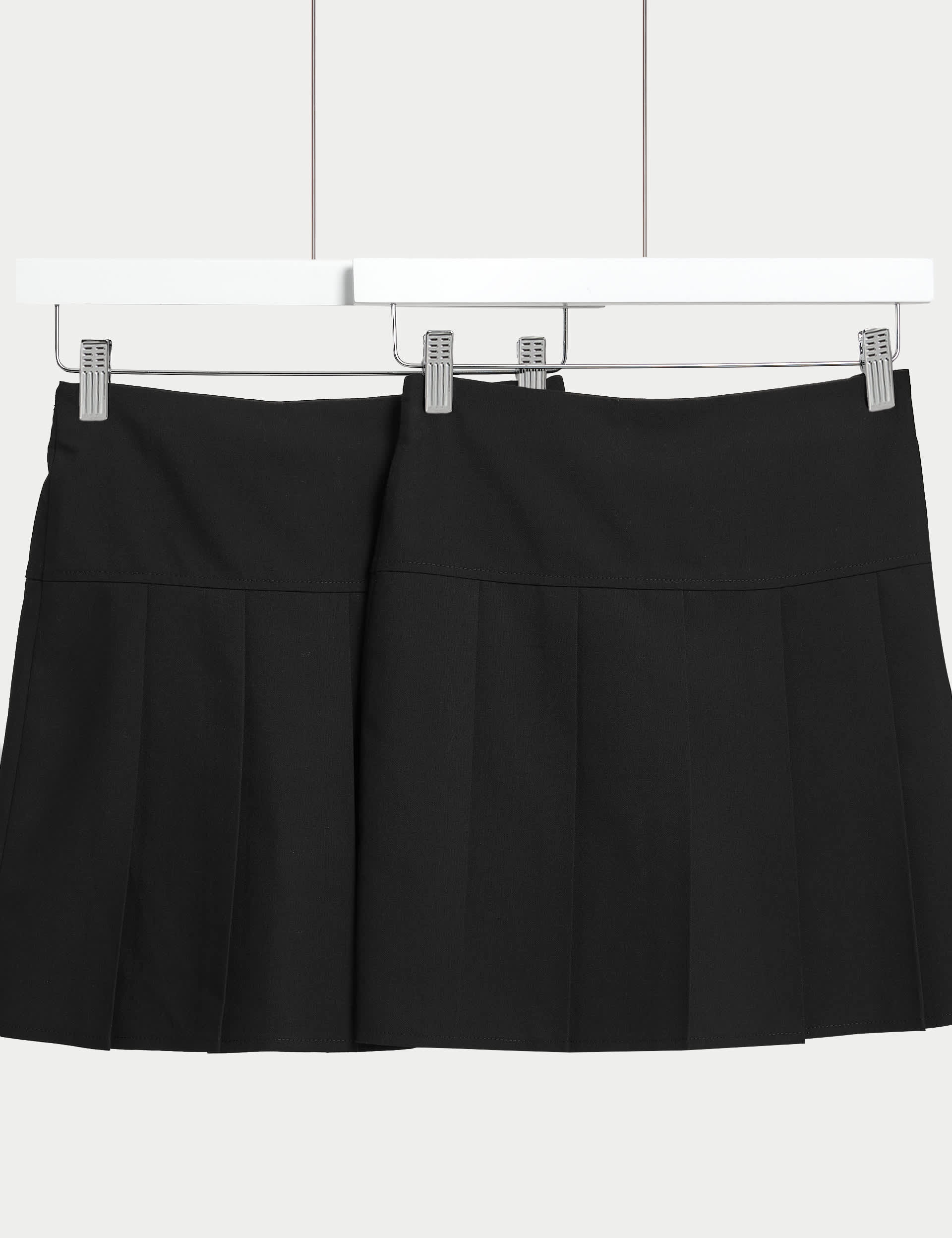 M&S Girls 2-Pack Plus Fit Pleated School Skirts (2 - 18 Yrs) - 3-4 Y - Black, Black