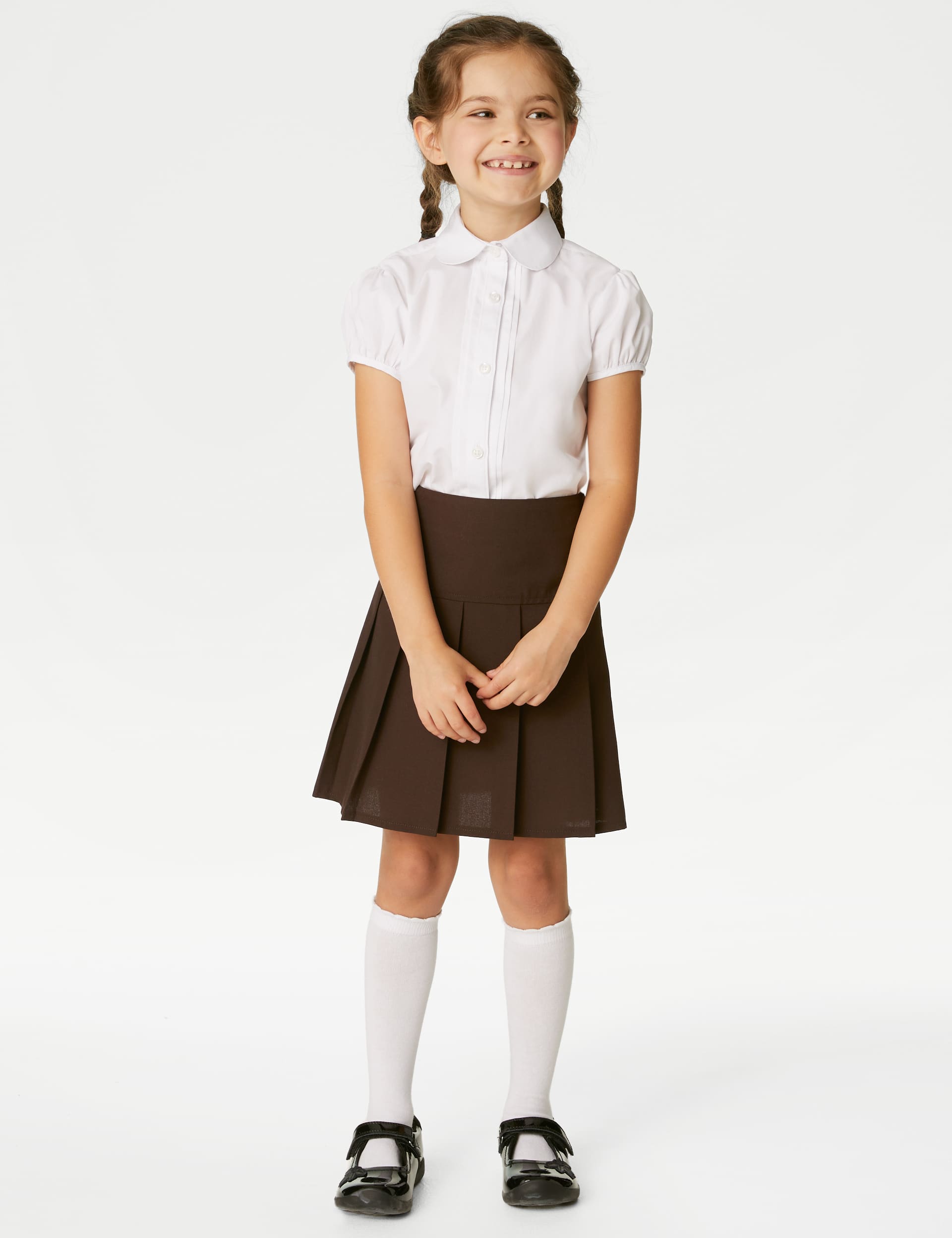 M&S Girls 2-Pack Crease Resistant School Skirts (2-16 Yrs) - 2-3 Y - Brown, Brown