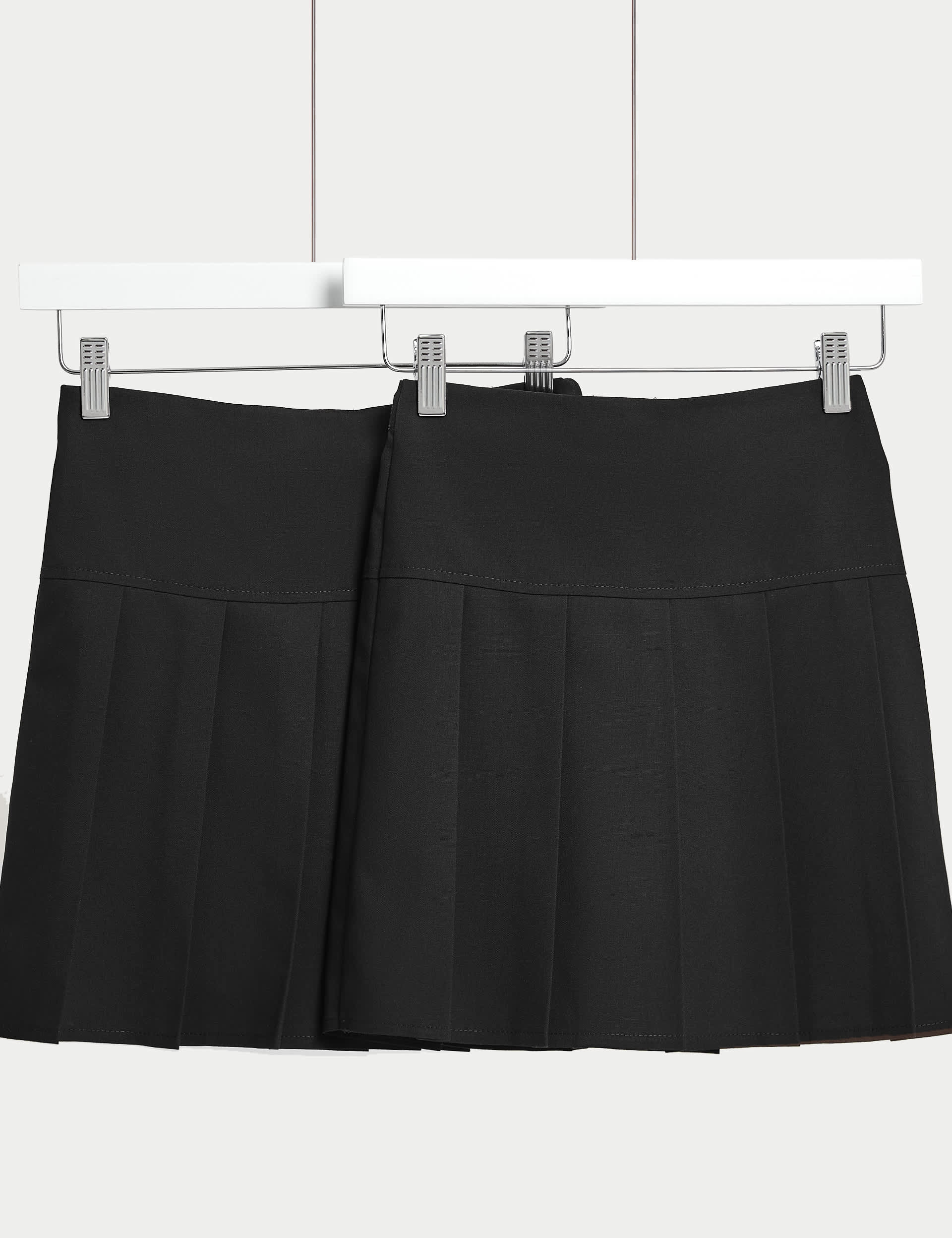 M&S Girls 2-Pack Crease Resistant School Skirts (2-16 Yrs) - 29 - Black, Black