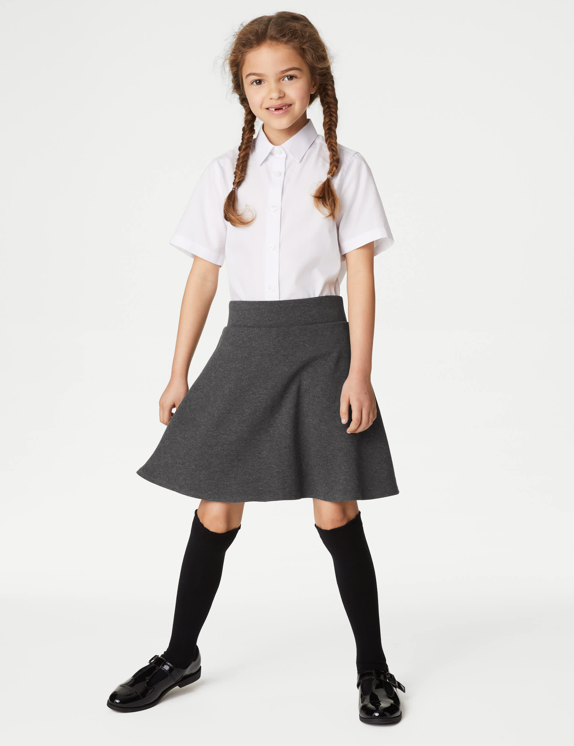 M&S Girls Jersey School Skort (2-18 Yrs) - 15-16 - Grey, Black,Grey