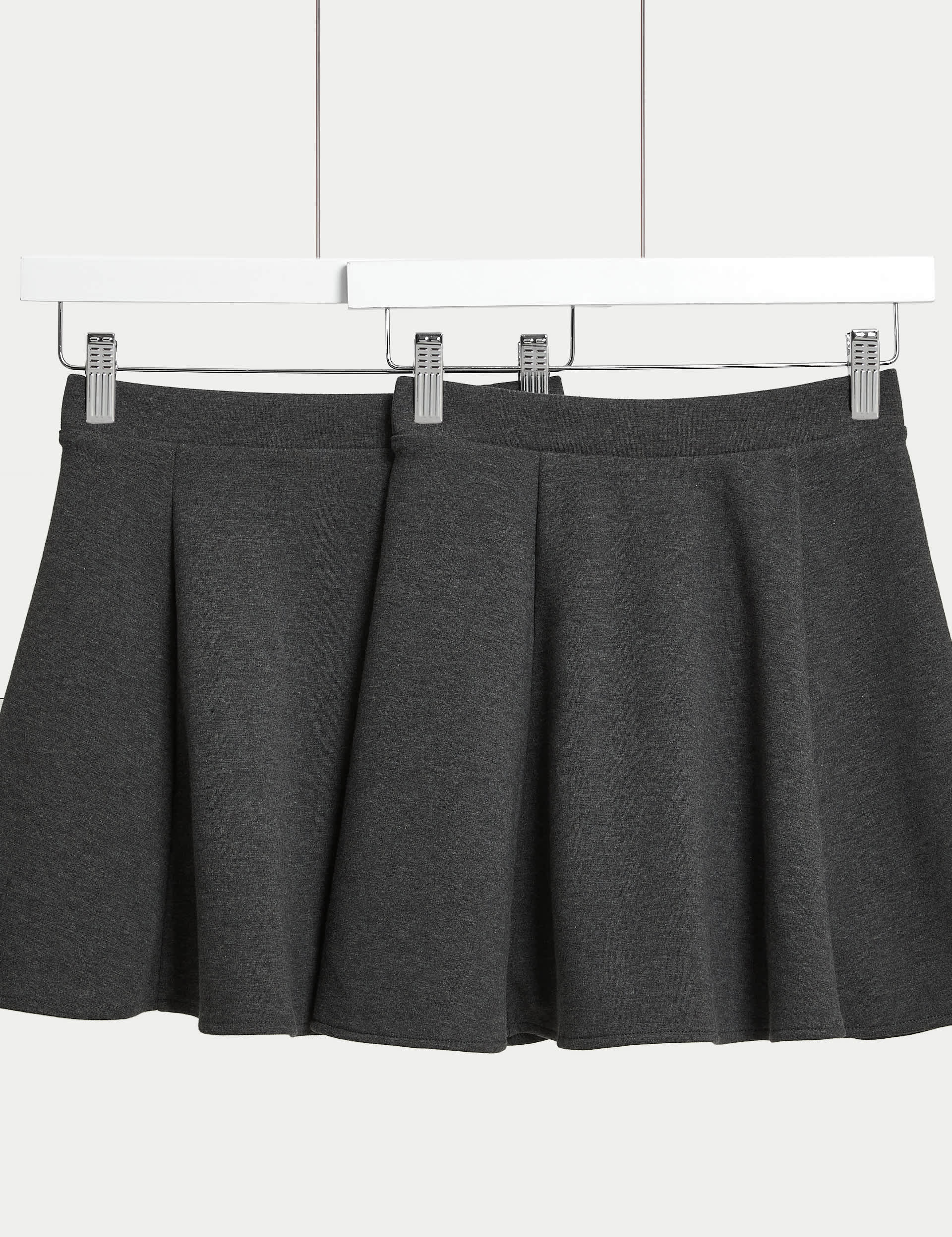 M&S Girls 2-Pack Jersey Skater School Skirts (2-18 Yrs) - 10-11 - Grey, Black,Grey