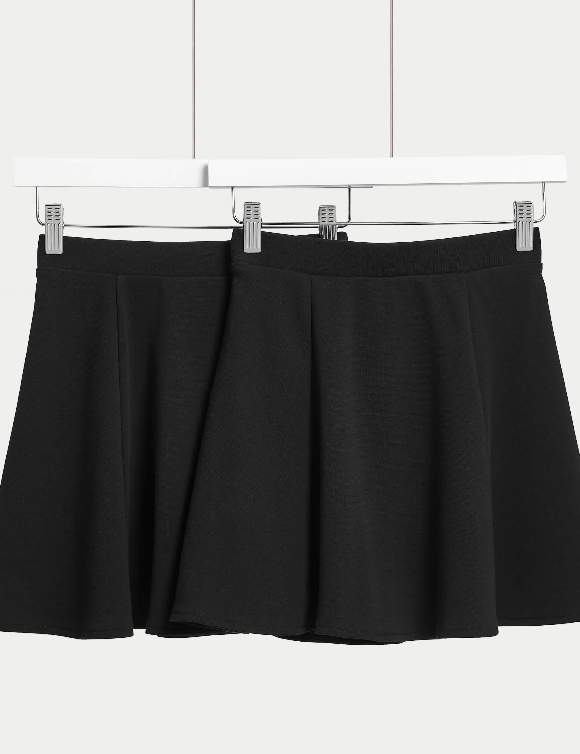 M&S Girls 2-Pack Jersey Skater School Skirts (2-18 Yrs) - 8-9 Y - Black, Black