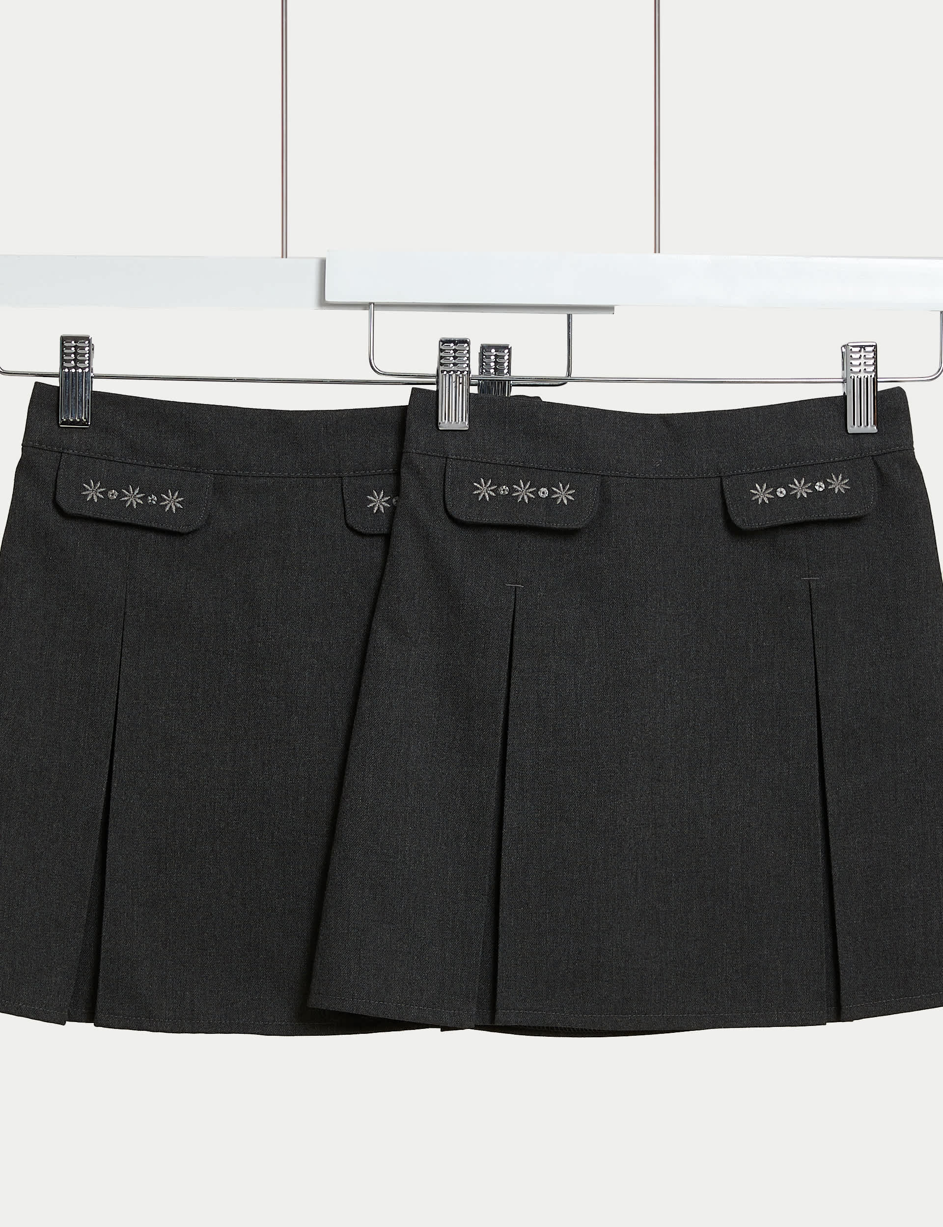 M&S Girls 2-Pack Embroidered School Skirts (2-18 Yrs) - 13-14 - Grey, Grey