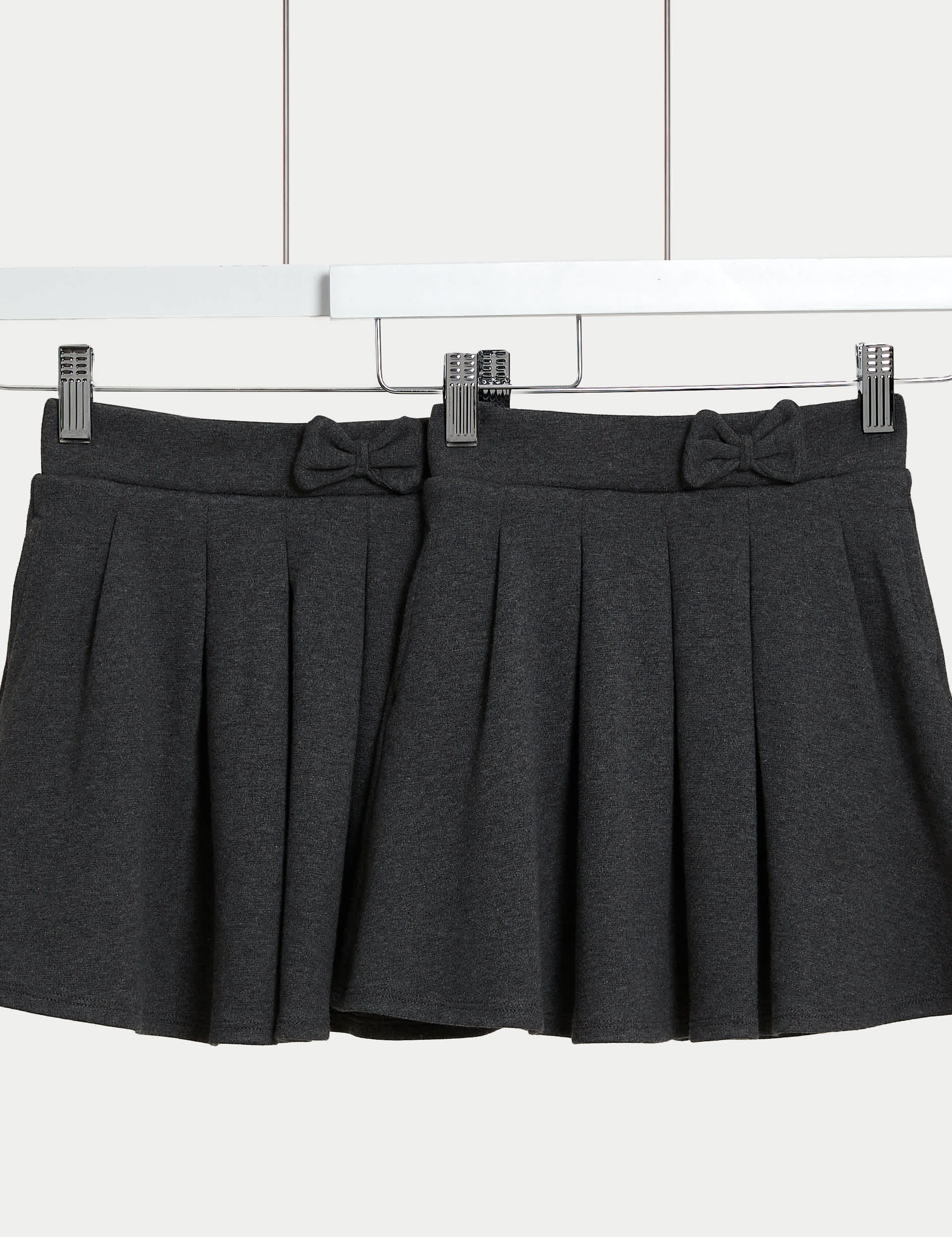 M&S Girls 2-Pack Jersey Bow School Skirts (2-14 Yrs) - 6-7 Y - Grey, Grey