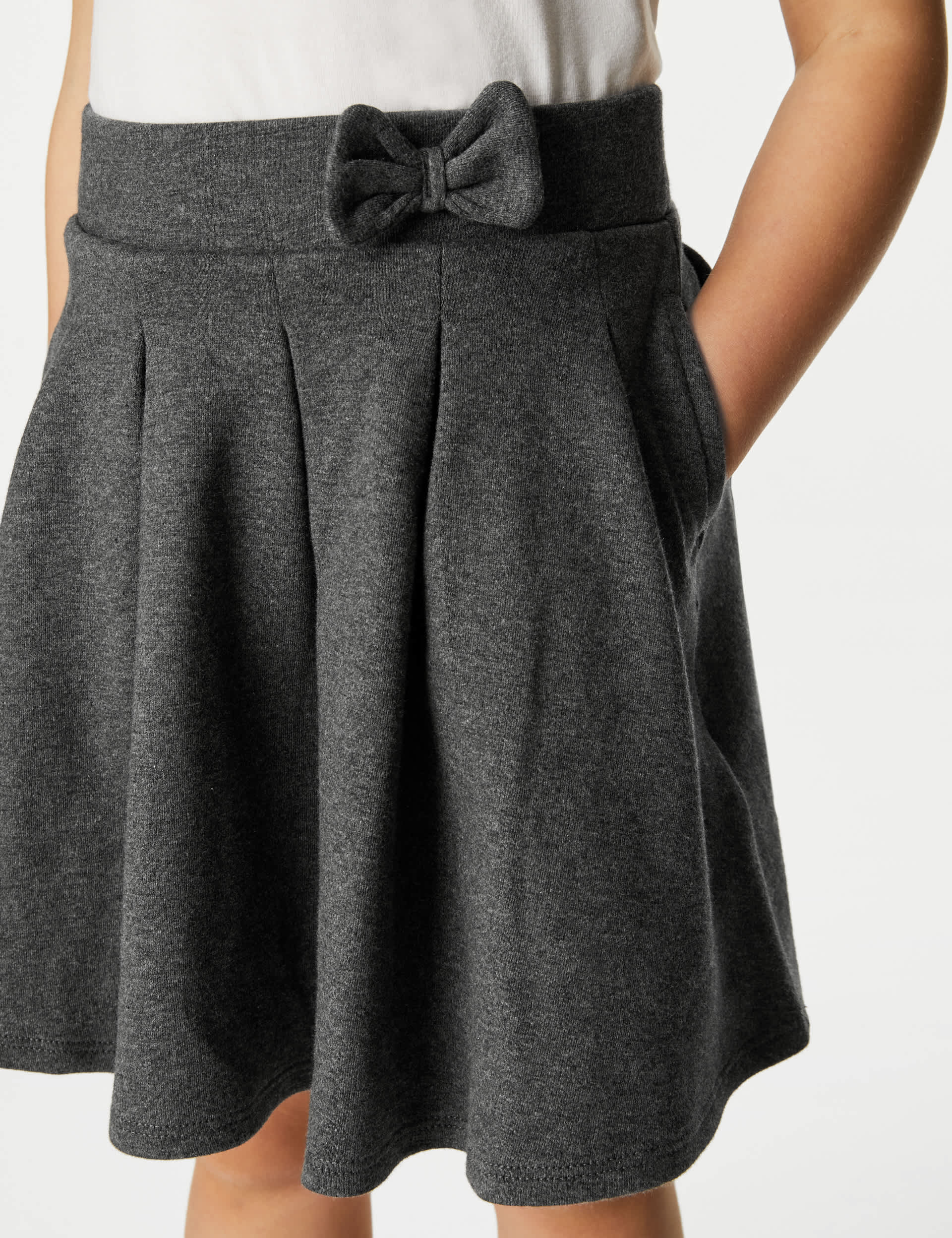 M&S Collection Girls 2 Pack Girls Jersey Bow School Skirts (2-14 Yrs) - 2-3 Y - Grey, Grey